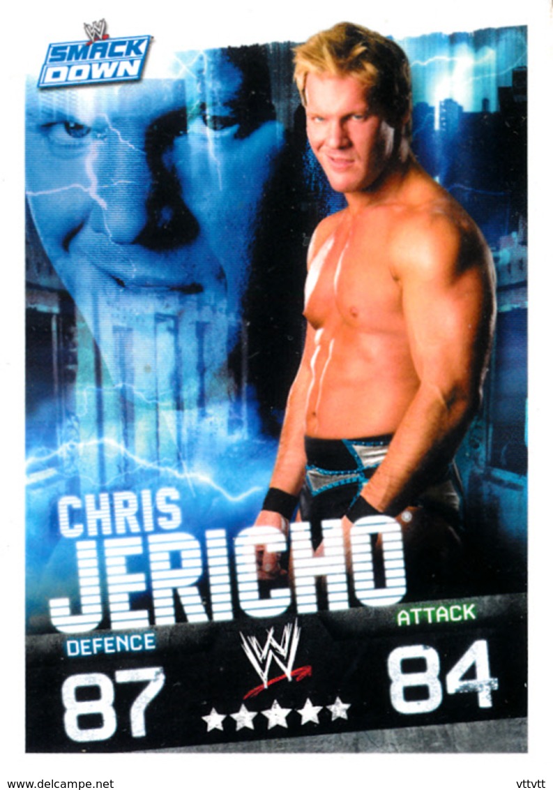 Wrestling, Catch : CHRIS JERICHO (SMACK DOWN, 2008), Topps, Slam, Attax, Evolution, Trading Card Game, 2 Scans, TBE - Tarjetas