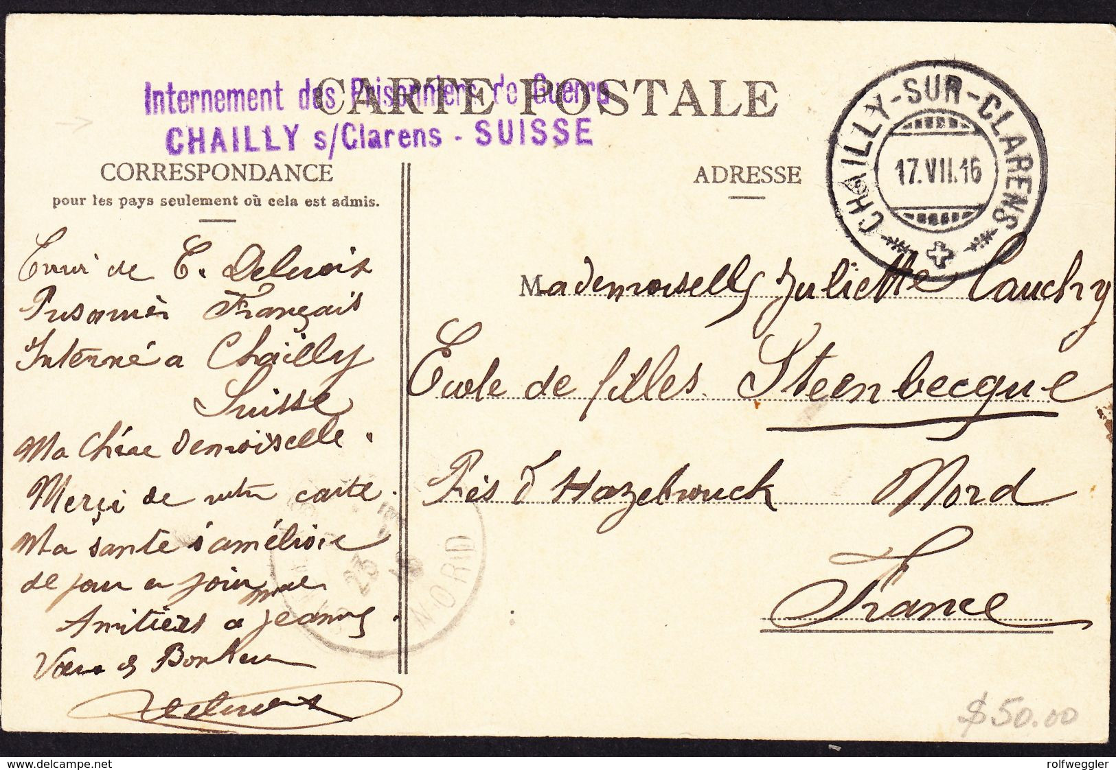 1916 AK Clarens Mit Internierten Stempel Chailly Sur Clarens, Kriegsgefangenen Lager Nach Frankreich. - Annullamenti