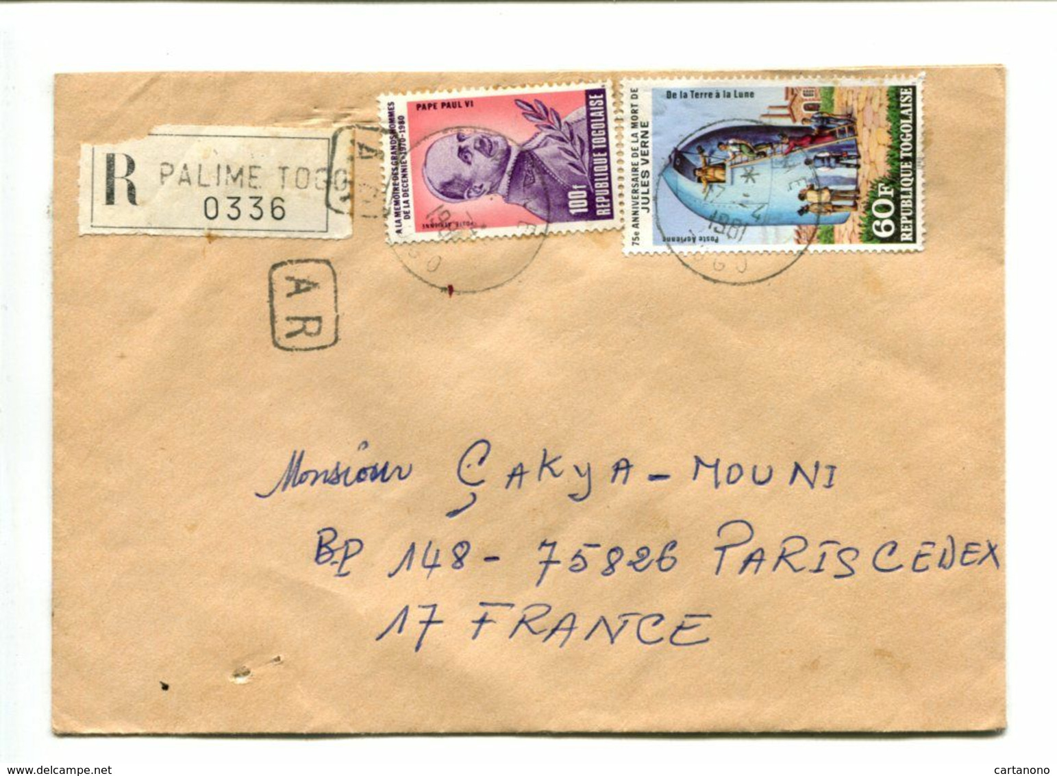 JULES VERNE - Repu. Togolaise 1981 - Lettre Recommandée AR Affr. 60f + 100f - Andere & Zonder Classificatie