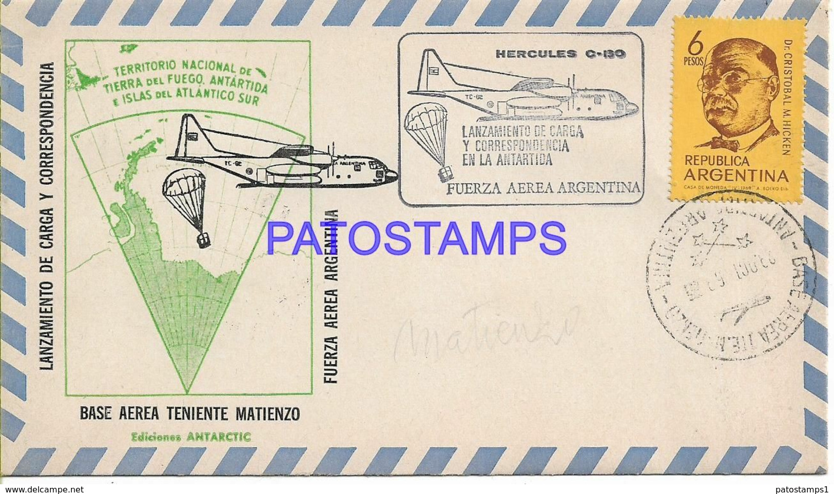 142421 ARGENTINA BUENOS AIRES COVER CANCEL ANTARTIDA ANTARCTICA AVIATION FUERZA AEREA TENIENTE MATIENZO 1969 NO POSTCARD - Andere & Zonder Classificatie