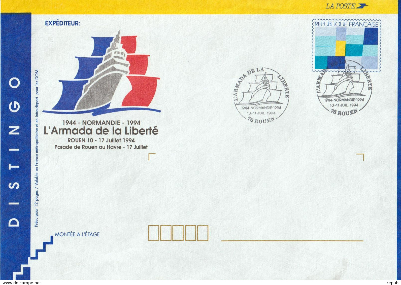 France Distingo Repiqué Armada 1994 Cachet Armada De La Liberté Non Voyagé Format 165X230 - Prêts-à-poster: Other (1995-...)