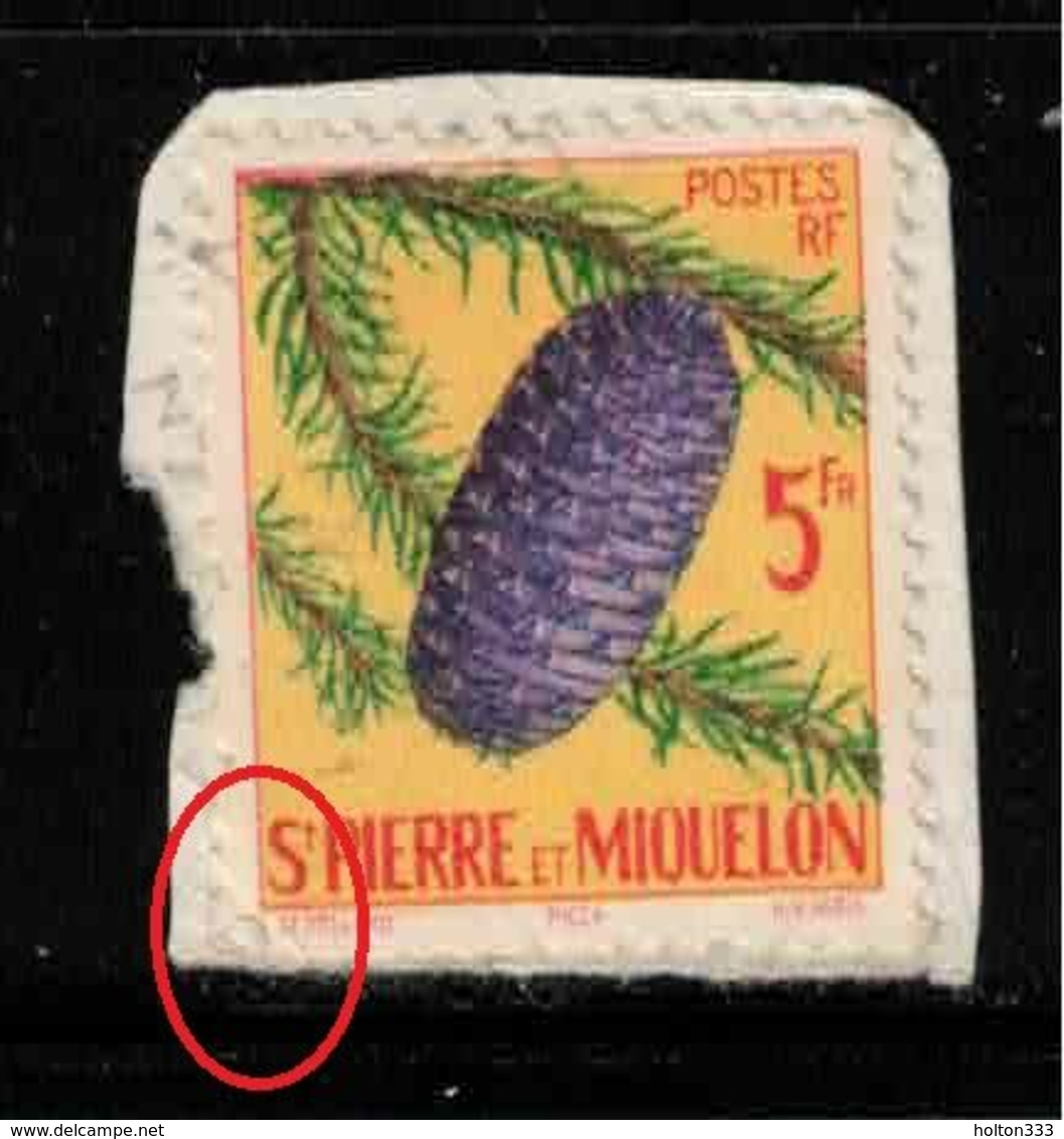 ST PIERRE & MIQUELON Scott # 357 Used - Spruce Branch & Cone - Creases - Andere & Zonder Classificatie