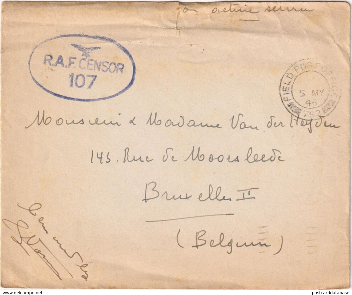 Field Post Office - R. A. F. Censor 107 -  Envelope Including Letter 1945 - P/O Vassin 191435 164 Squad 125W RAF BLA - O - Other & Unclassified