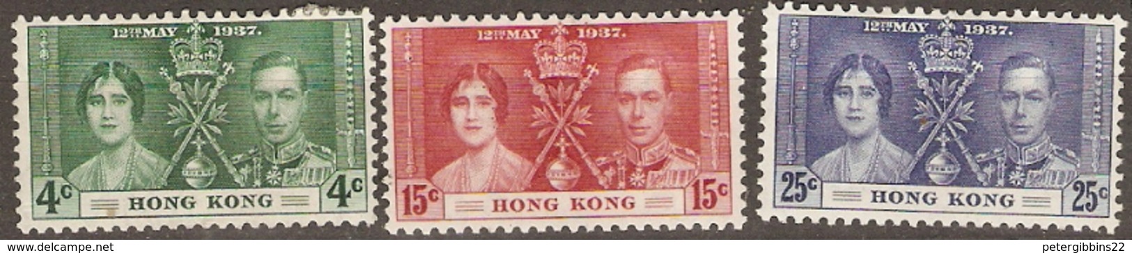 Hong Kong  1937   SG 137-9  Coronation   Mounted Mint - Neufs