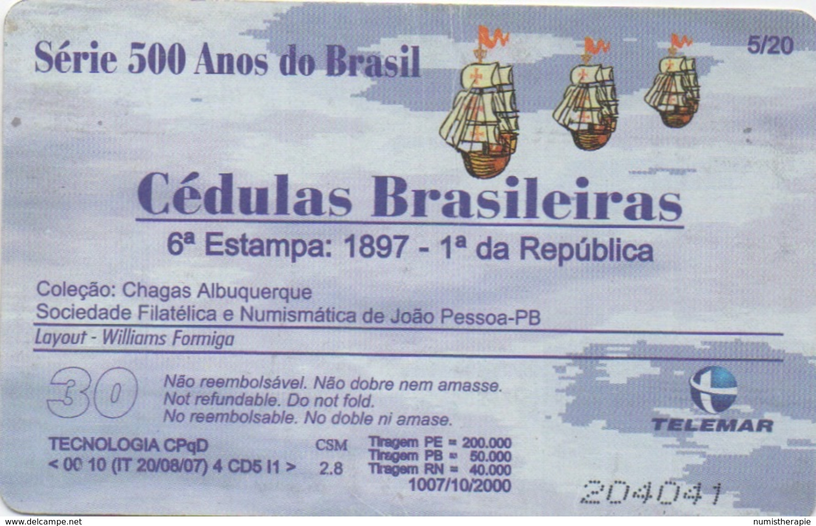 Brésil : Série De 500 Ans : Billet De Banque 1897 - Francobolli & Monete