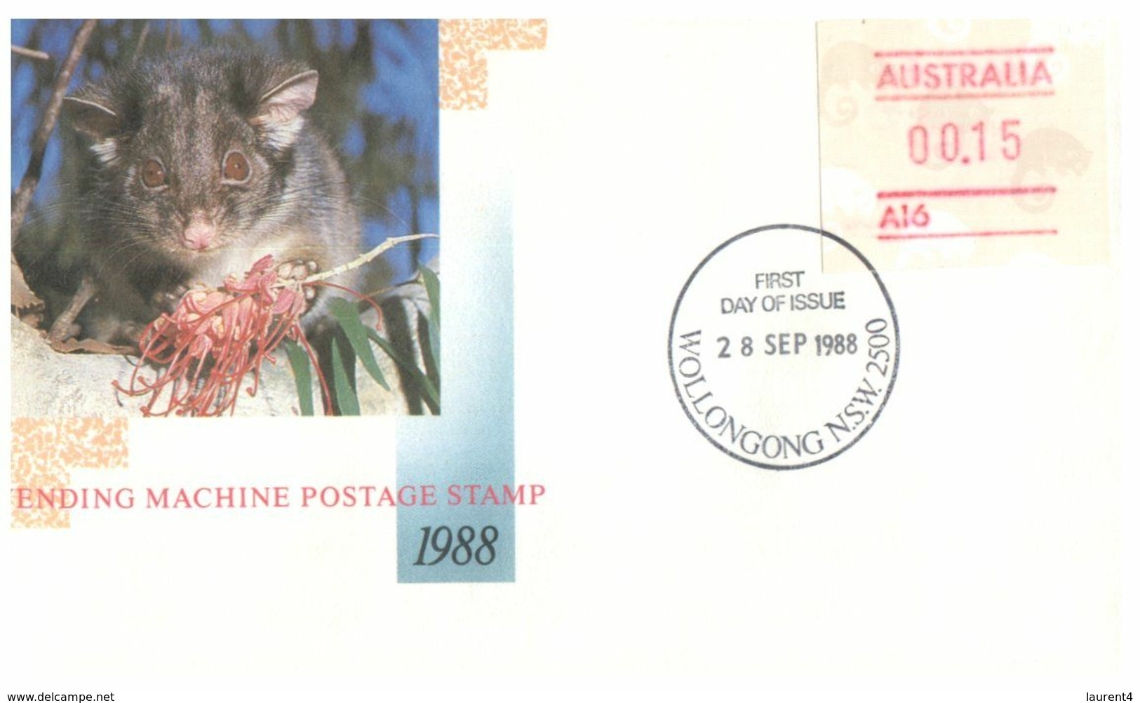 (O 7) Australia (5 Covers) Vending Machine Postage Stamp 1988 (value 0.15 To 0,19 Cents) Possum - Sonstige & Ohne Zuordnung