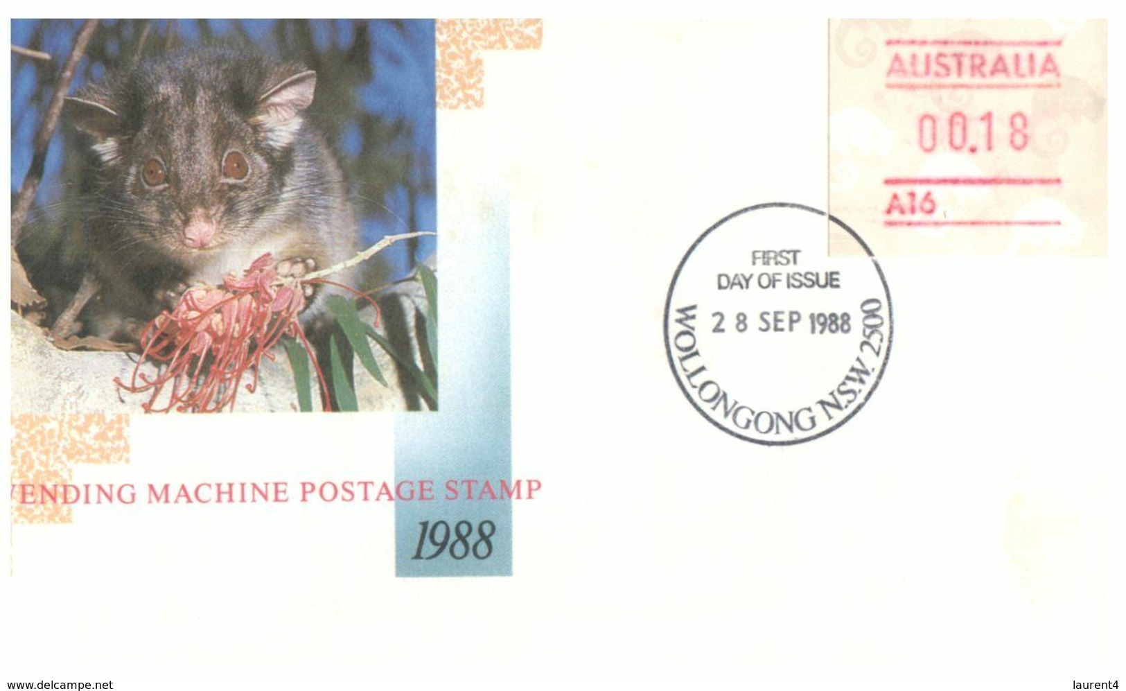 (O 7) Australia (5 Covers) Vending Machine Postage Stamp 1988 (value 0.15 To 0,19 Cents) Possum - Andere & Zonder Classificatie