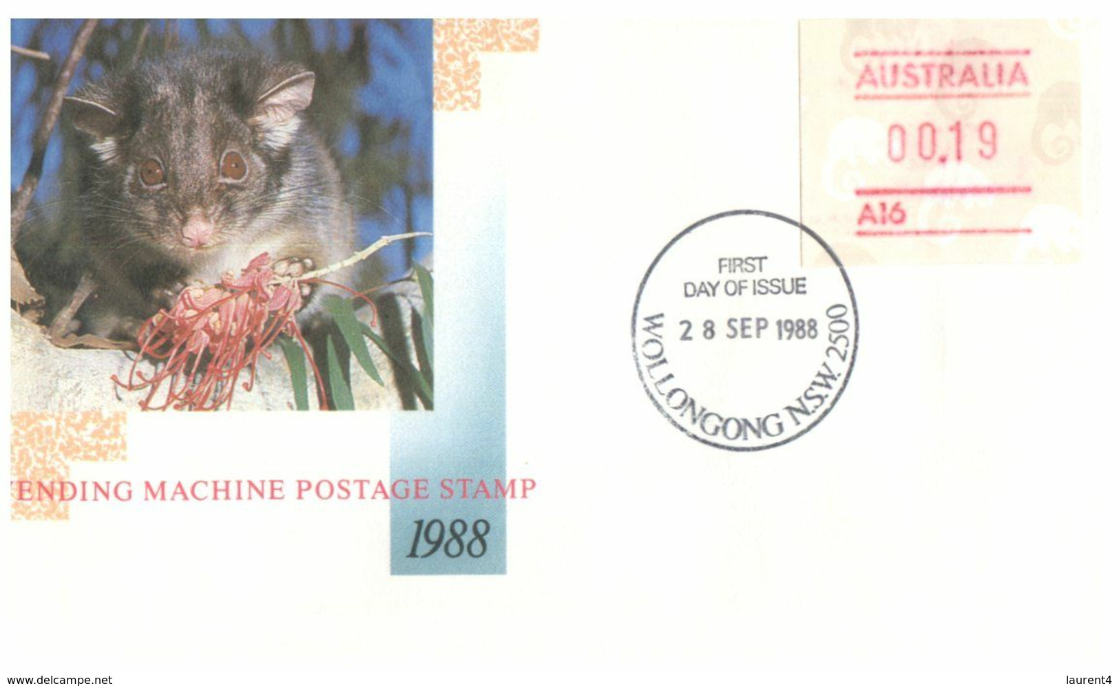 (O 7) Australia (5 Covers) Vending Machine Postage Stamp 1988 (value 0.15 To 0,19 Cents) Possum - Sonstige & Ohne Zuordnung