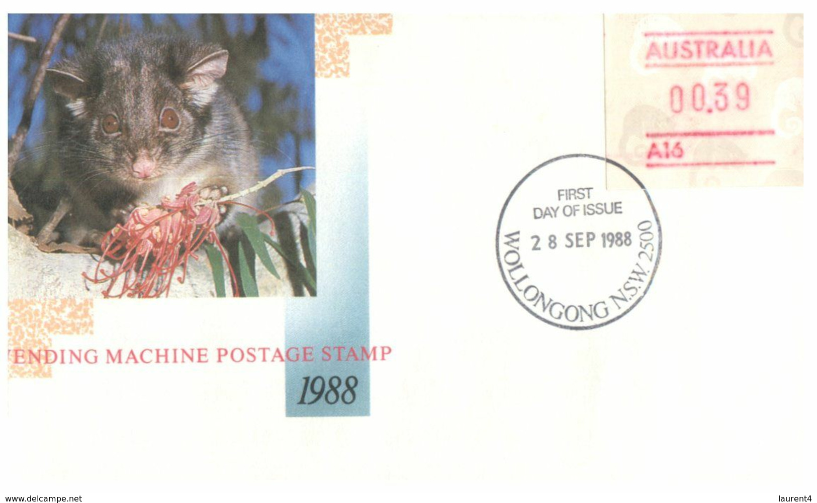 (O 7) Australia (5 Covers) Vending Machine Postage Stamp 1988 (value 0.35 To 0,39 Cents) Possum - Sonstige & Ohne Zuordnung