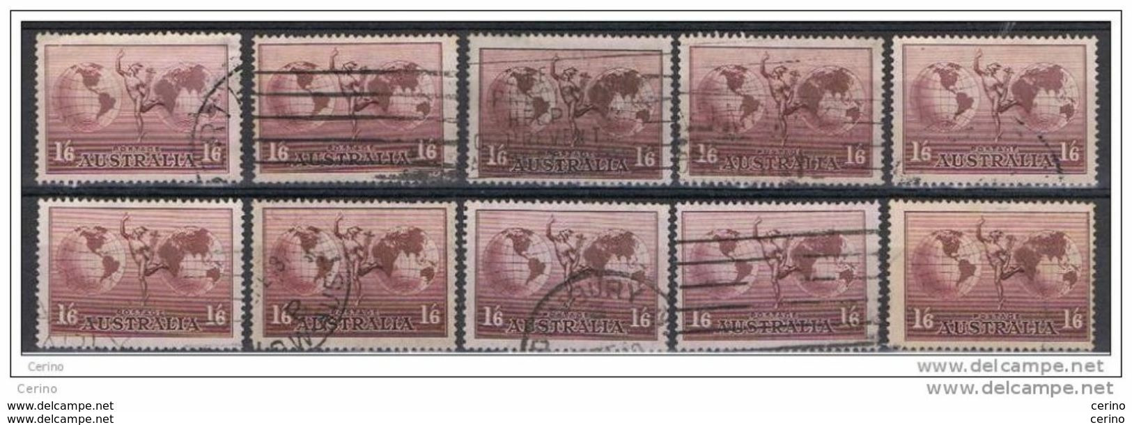AUSTRALIA:  1937  AIR  MAIL  -  1/6  USED  STAMPS  -  REP.  10  EXEMPLARY  -  YV/TELL. 6 - Oblitérés