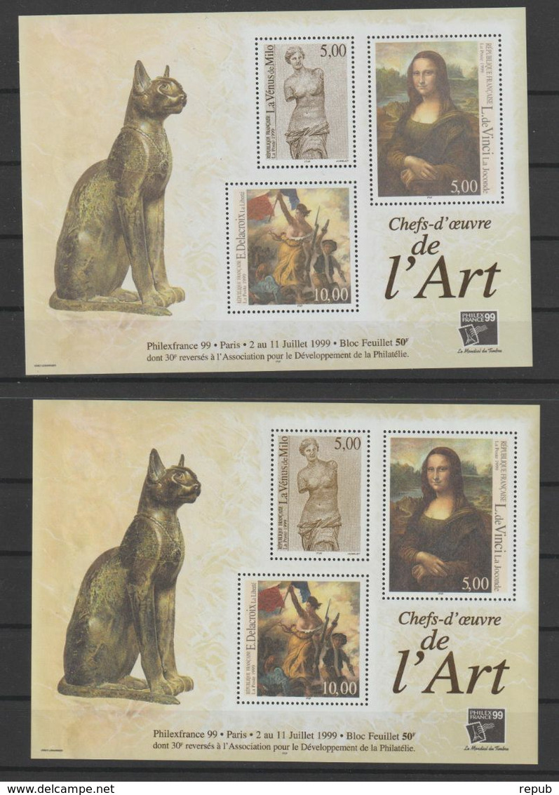 France 1999 Chefs D'oeuvre De L'Art BF 23 ** 1 Exemplaire Clair +1 Foncé  MNH - Unused Stamps