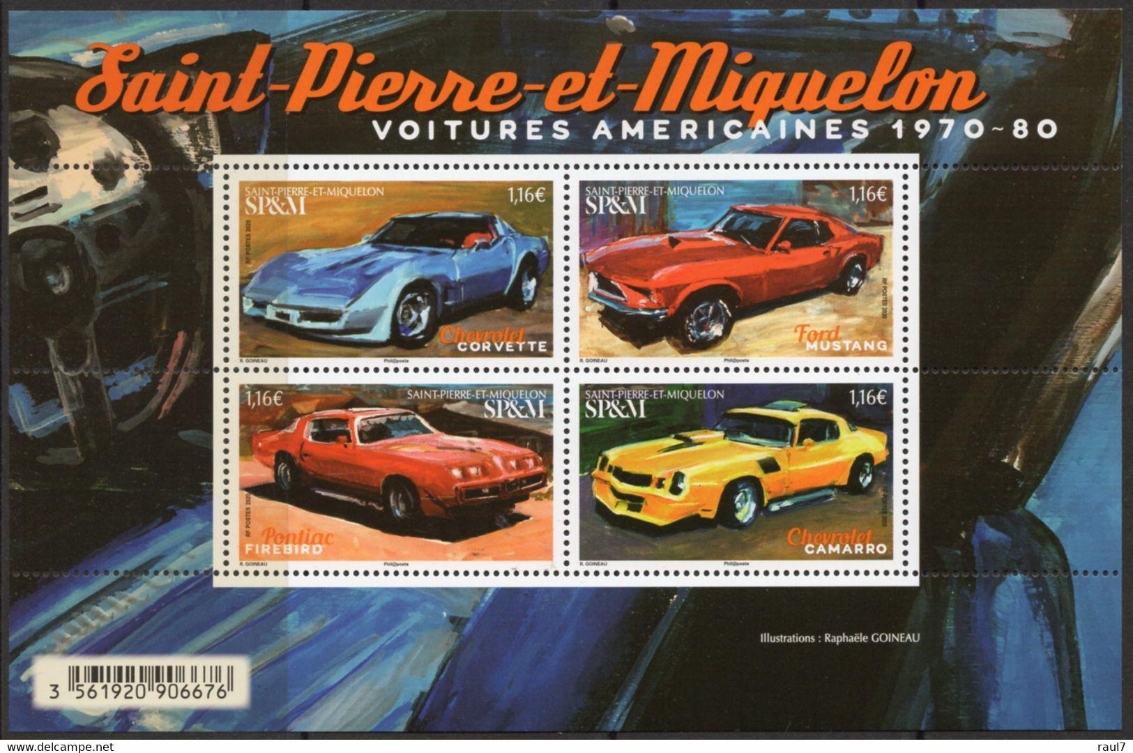 St Pierre Et Miquelon 2020 - Voitures Américaines Sport De 1970/80 - BF Neuf // Mnh - Unused Stamps