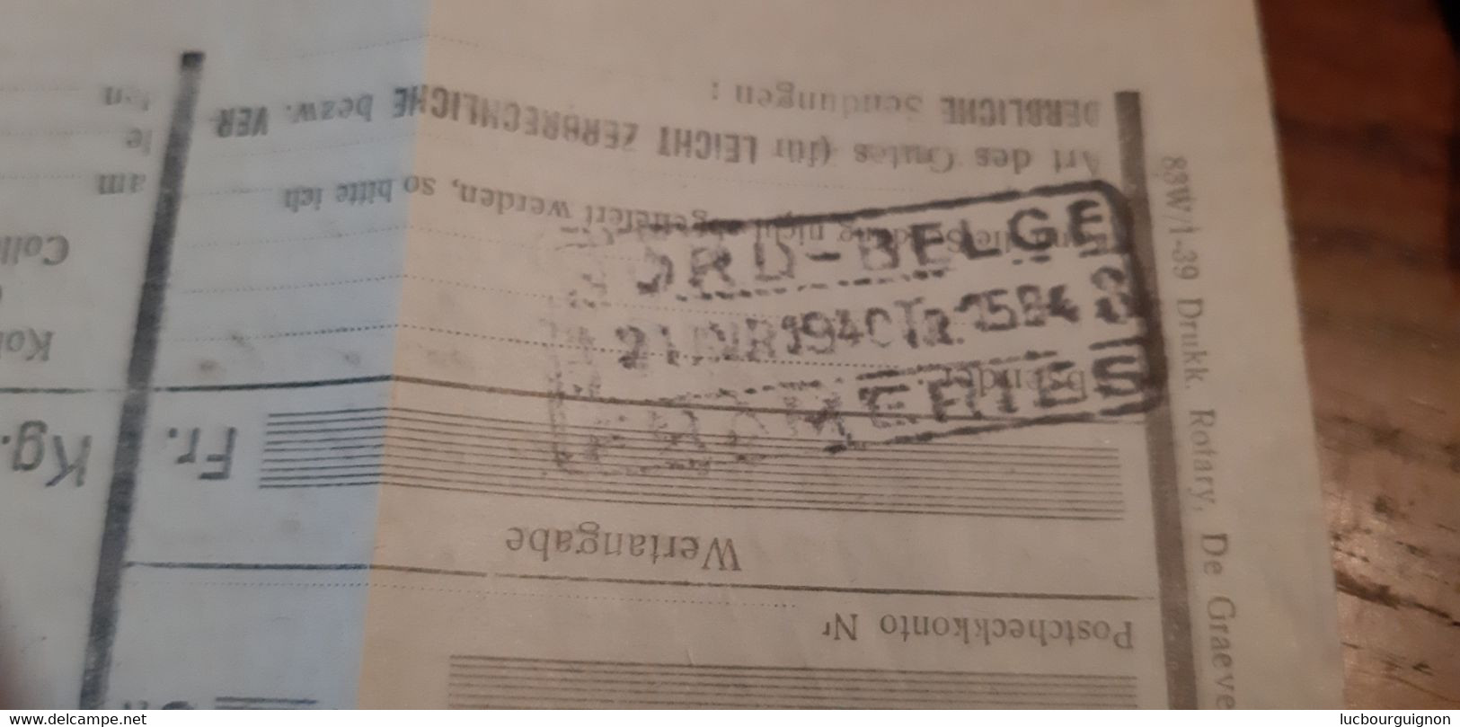 Lettre De Voiture Oblitération De FRAMERIES (avec N° De Train) Du NORD BELGE En 1940 (au Verso) Timbre Chemin De Fer - Nord Belge