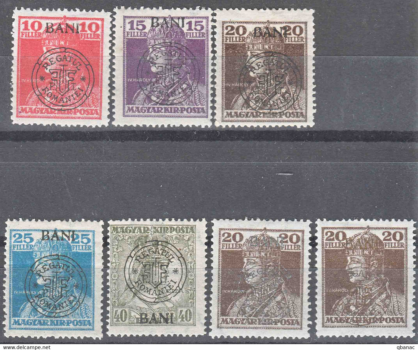 Romania Overprint On Hungary Stamps Occupation Transylvania 1919 Mi#45-49 I, Incl. Silver And Gold Proof Ovp Mint Hinged - Siebenbürgen (Transsylvanien)