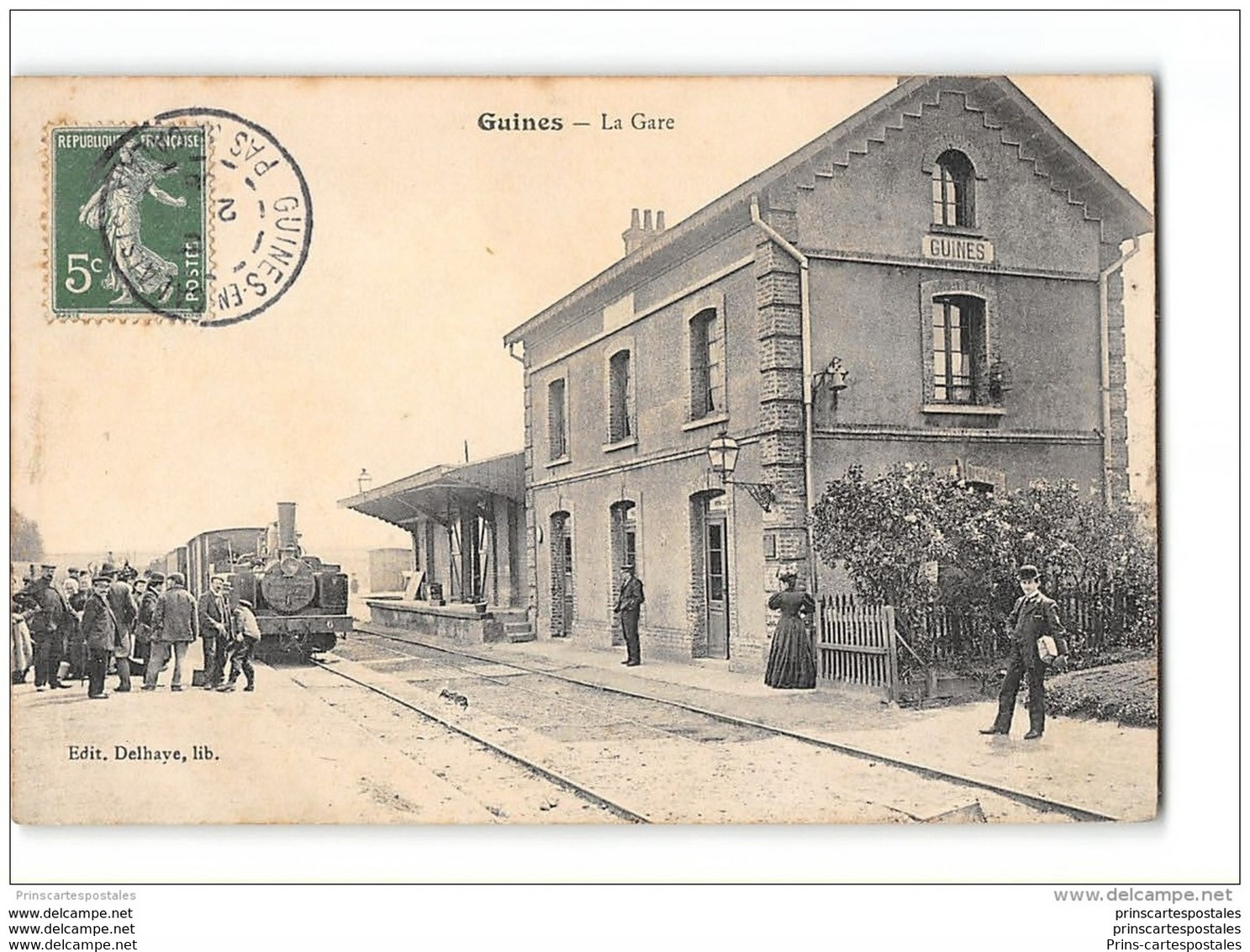 CPA 62 Guines La Gare Et Le Train Tramway Ligne Anvin Calais - Guines