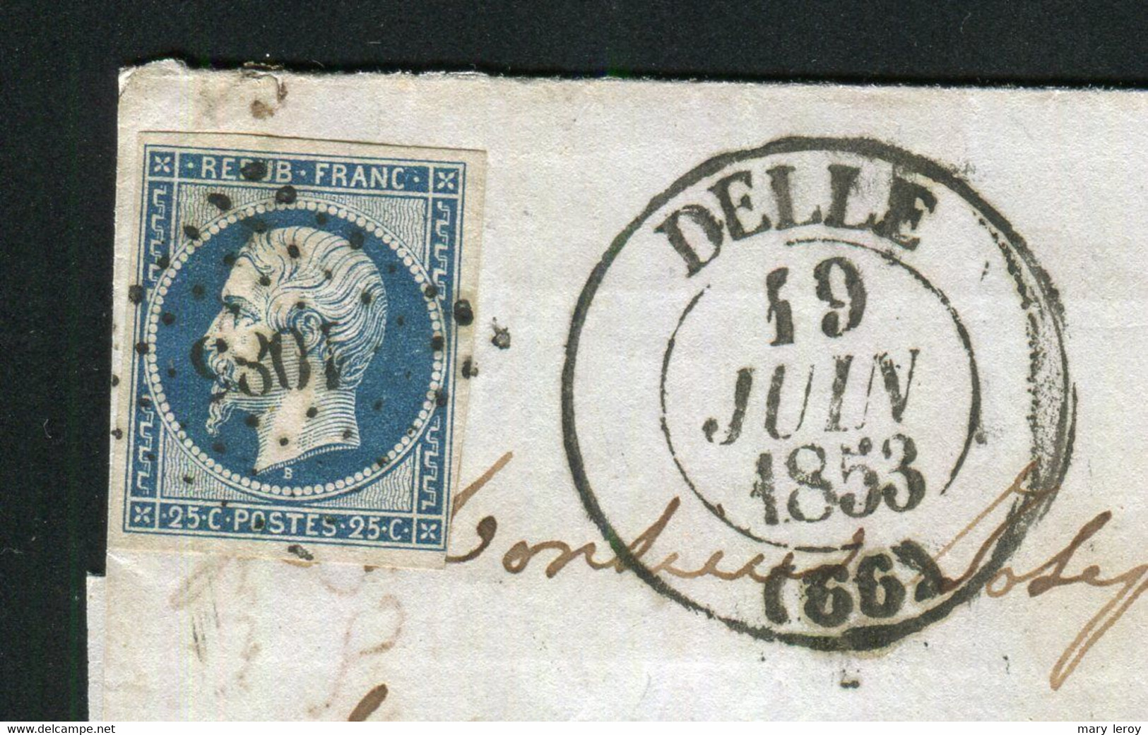 Rare Lettre De Delle Pour Langres ( 1853 ) Avec Un N° 10 Présidence - 1852 Louis-Napoleon