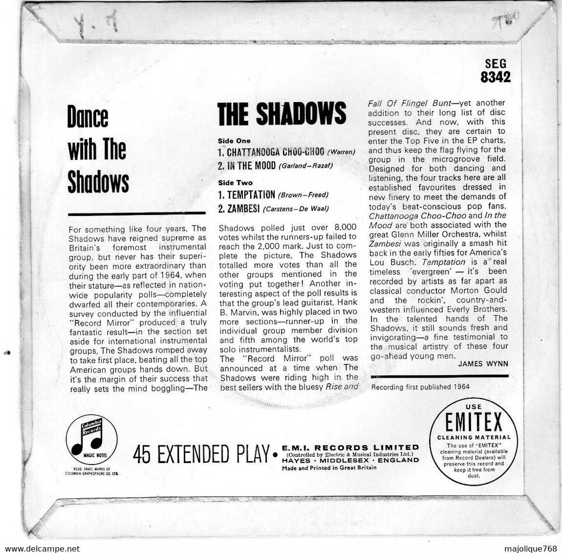 Disque The Shadows - Dance With The Shadows - Columbia SEG 8342 - U K 1964 - - Instrumental