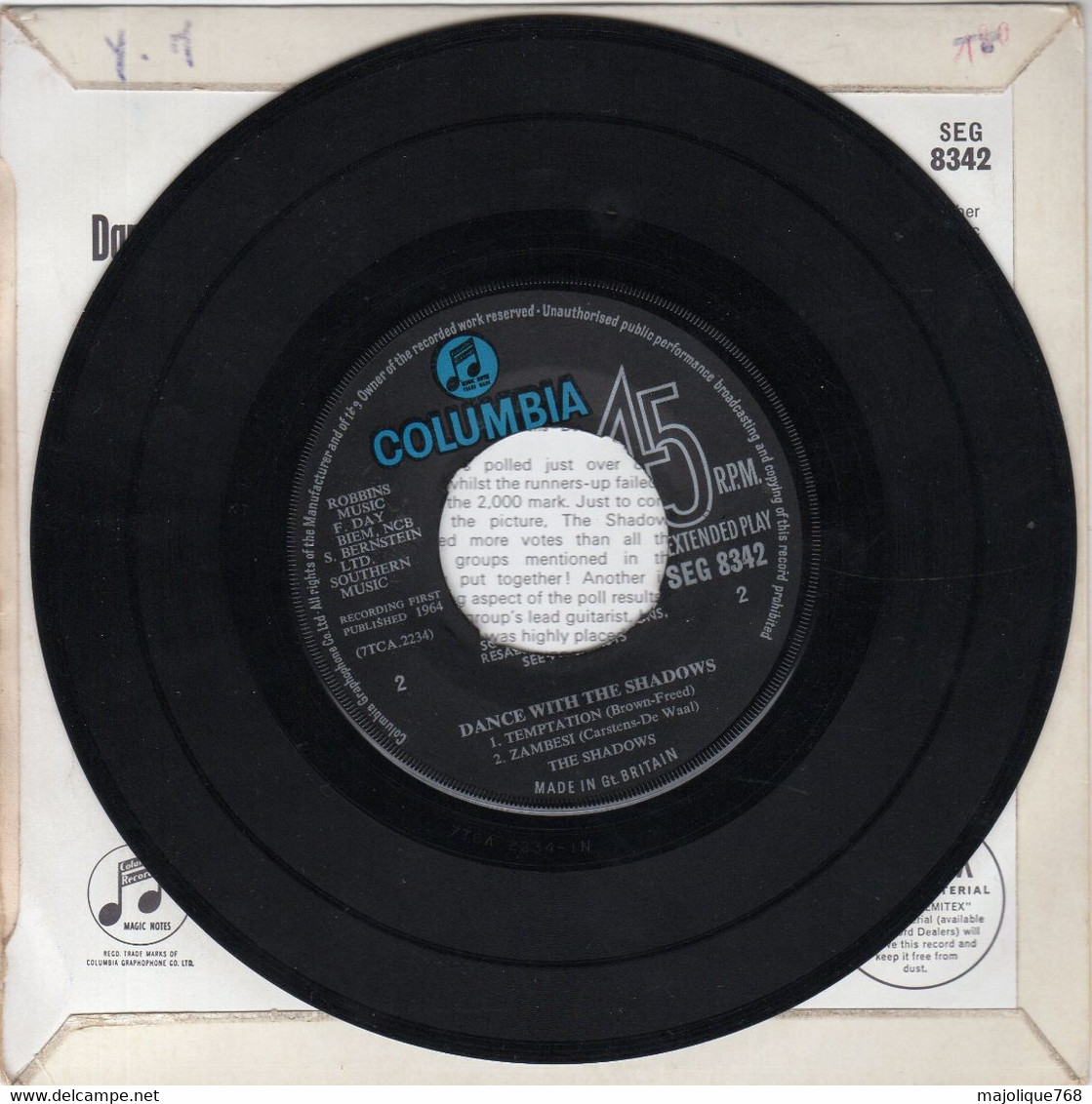 Disque The Shadows - Dance With The Shadows - Columbia SEG 8342 - U K 1964 - - Instrumental