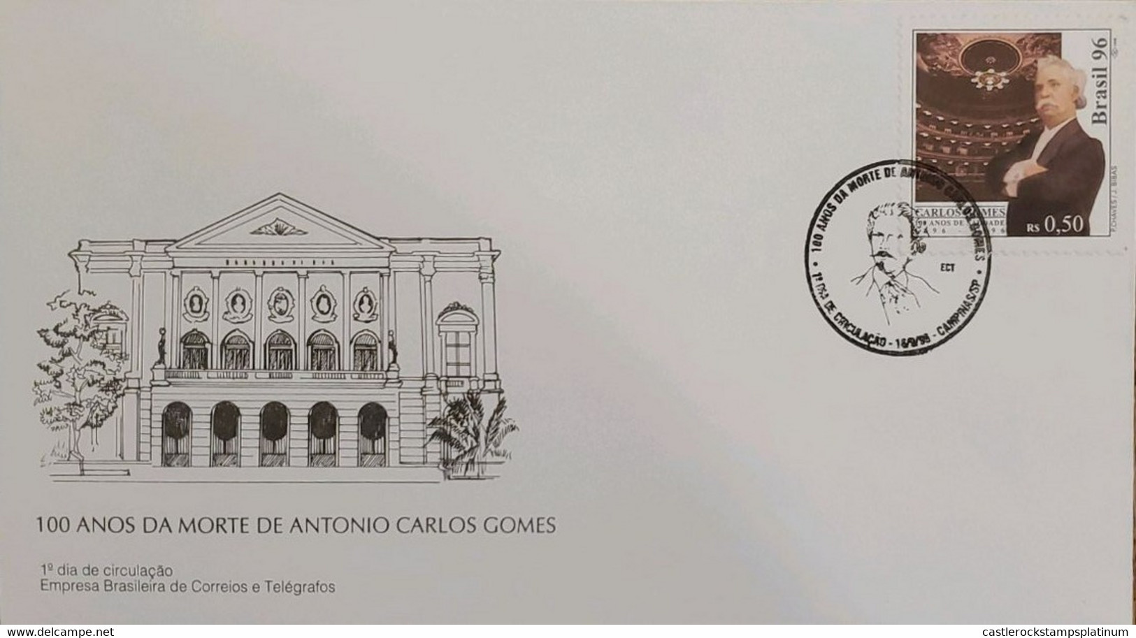 A) 1996, BRAZIL, COMPOSER, 100 YEARS AFTER THE DEATH OF ANTONIO CARLOS GOMES, FDC, - Autres & Non Classés