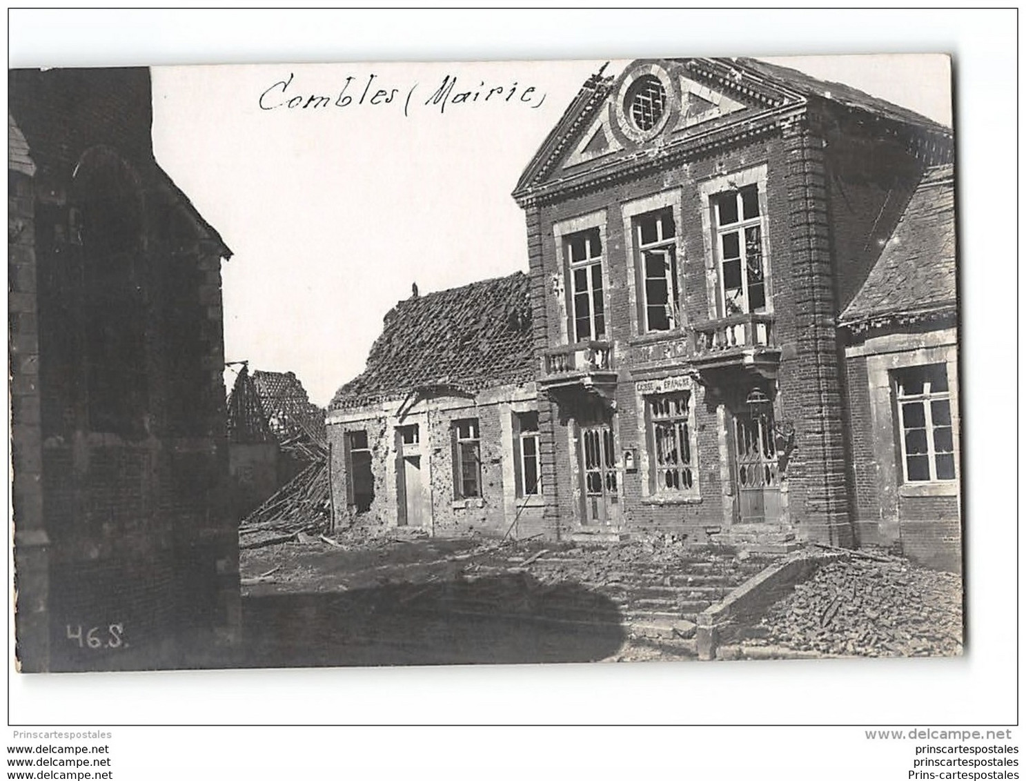 Photo Format Cpa Combles Demolition De Guerre La Mairie - Combles
