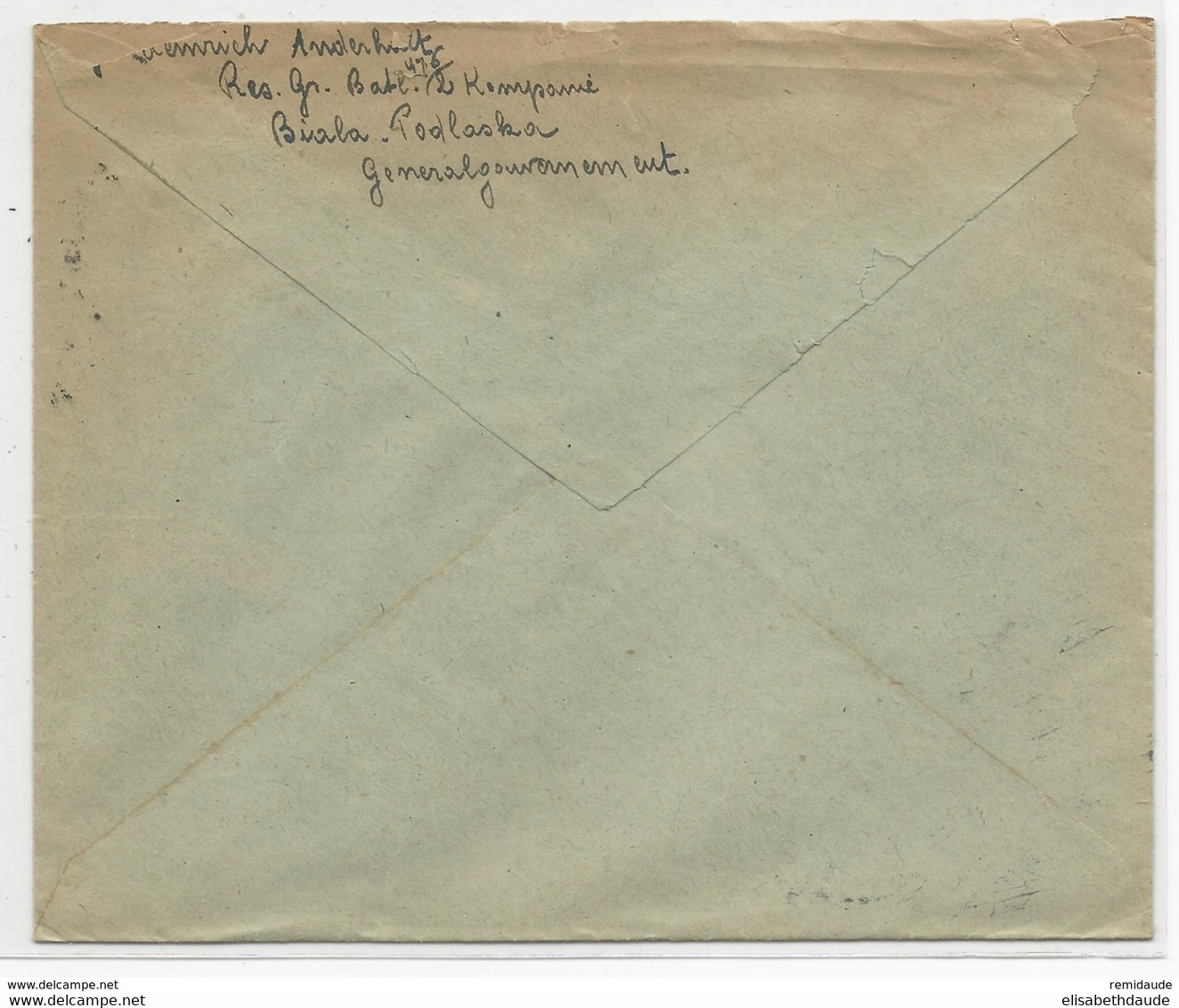 1943 - GG (POLOGNE) - ENVELOPPE FELDPOST De BIALA-PODLASKA => THANN - Gouvernement Général