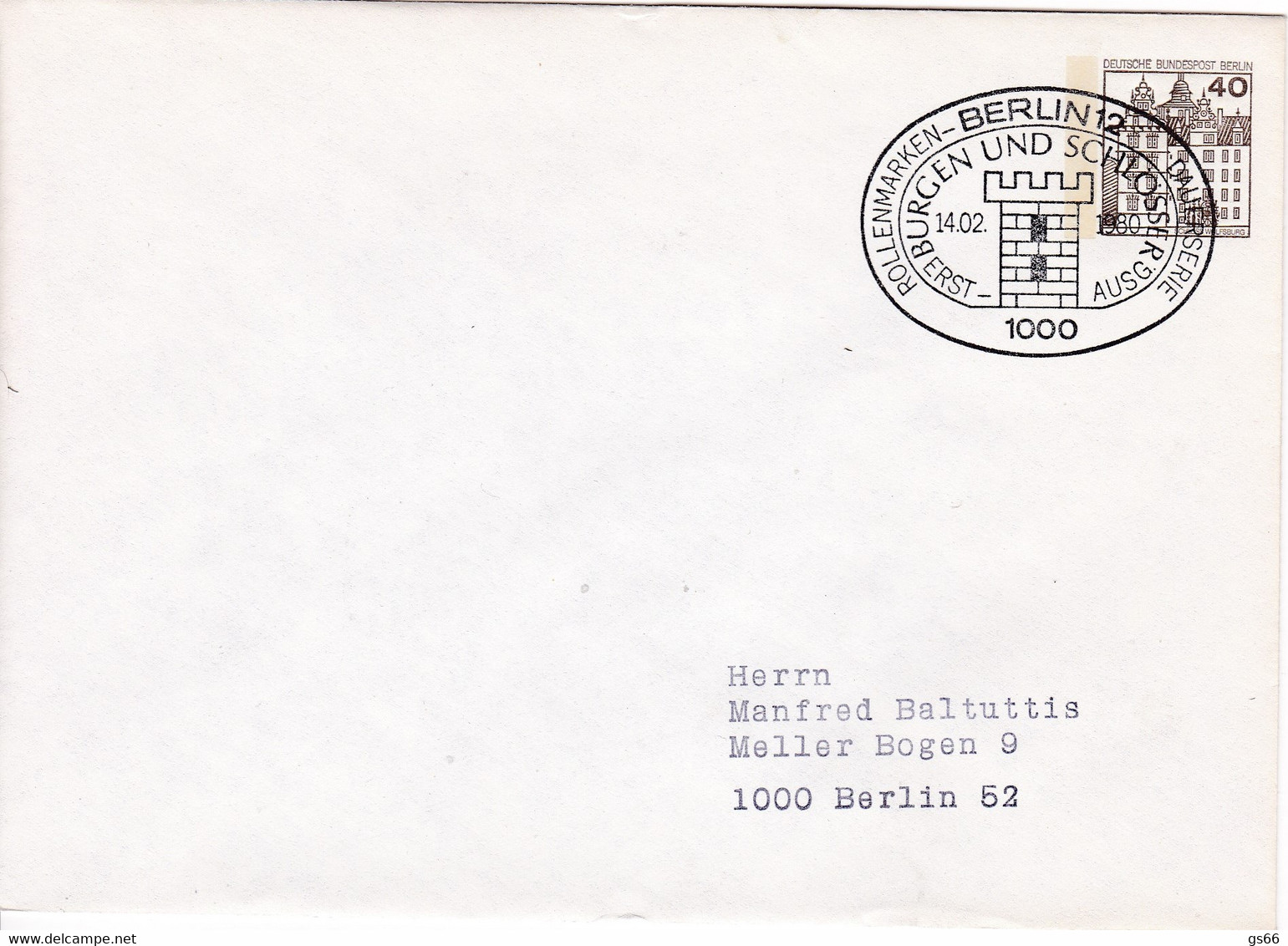 Berlin, PU,  BuSchl.  40, Blanco, FDC Berlin - Buste Private - Usati