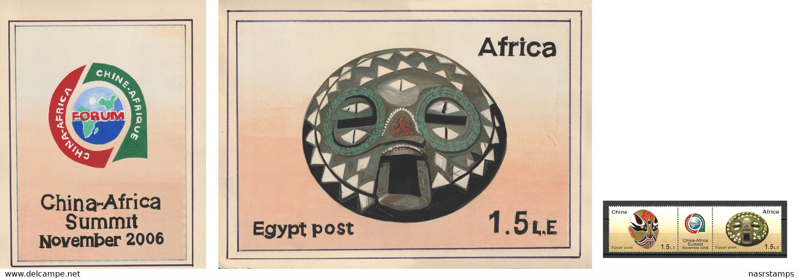 Egypt / China - 2006 - Artwork - Hand Painted - ( Africa Summit - African & Chinese Mask ) - Briefe U. Dokumente