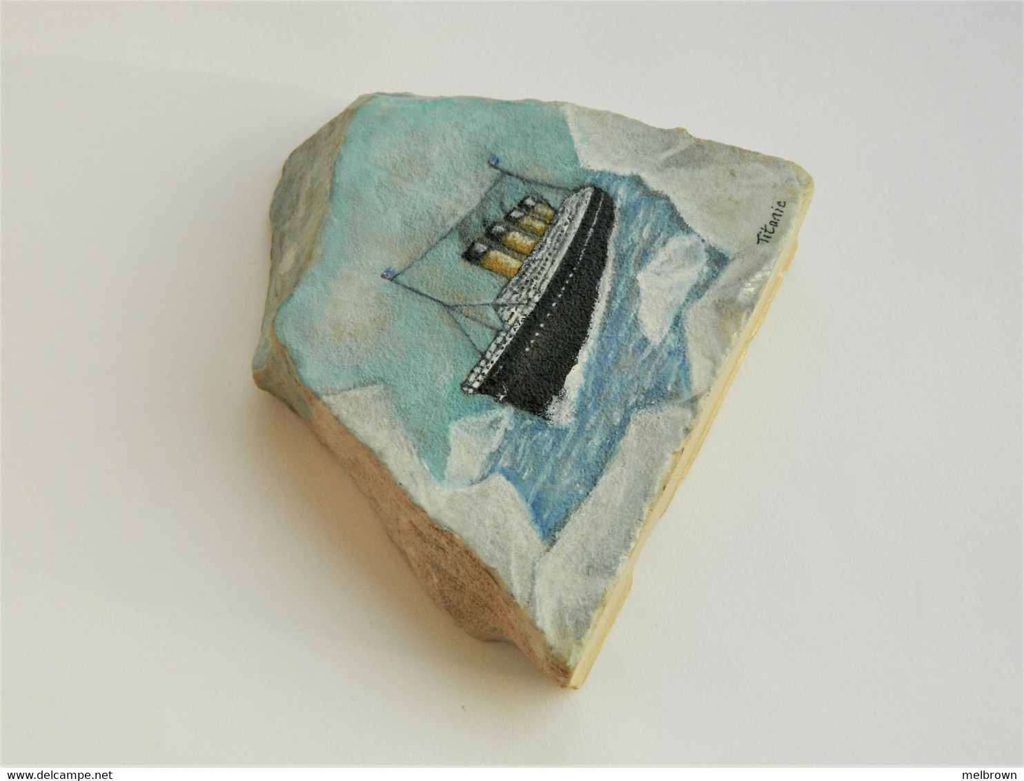 Original Painting Of The Titanic Hand Painted On A Spanish Tosca Stone Paperweight - Décoration Maritime