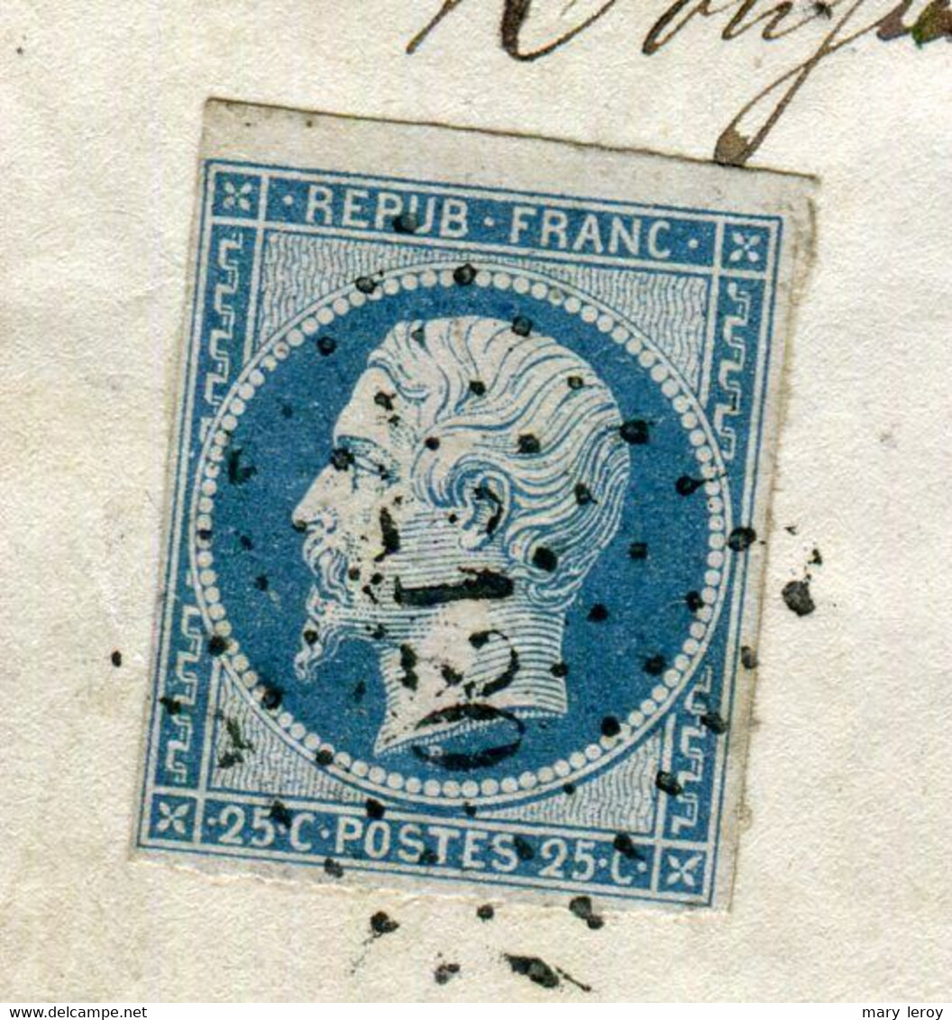Rare Lettre De St Jean De Losne Pour Dijon ( 1854 ) Avec Un N° 10 - 25 Centimes Présidence - Variété Cachet à Date - 1852 Louis-Napoléon
