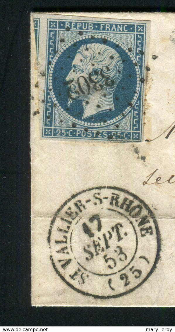 Rare Lettre De St Vallier Sur Rhône Pour Valence ( 1853 ) Avec Un N° 10 - 25 Centimes Présidence - 1852 Louis-Napoleon