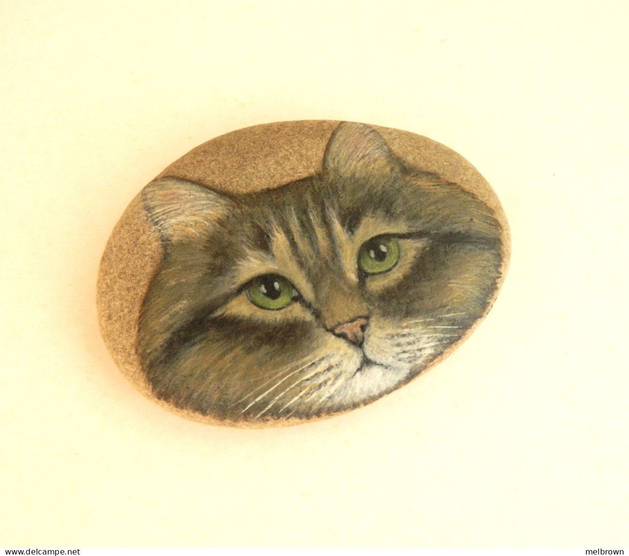 Norwegian Forest Cat Hand Painted On A Spanish Beach Stone Paperweight Decoration - Pisapapeles