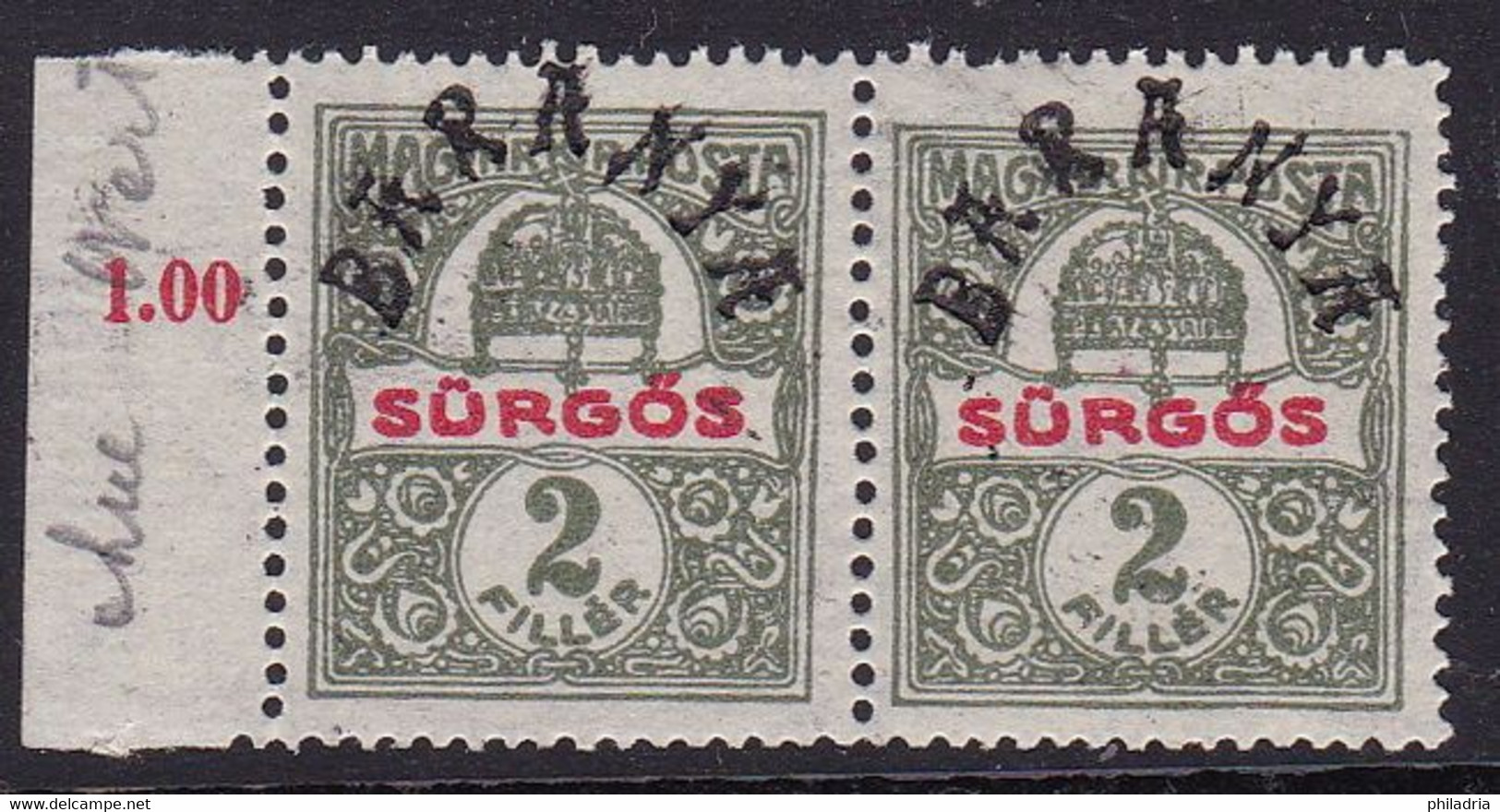 Baranya, 1919, 2 Fil, Express Stamp, Pair, New Value Overprint Missing !, MNH, Very Good Quality - Baranya