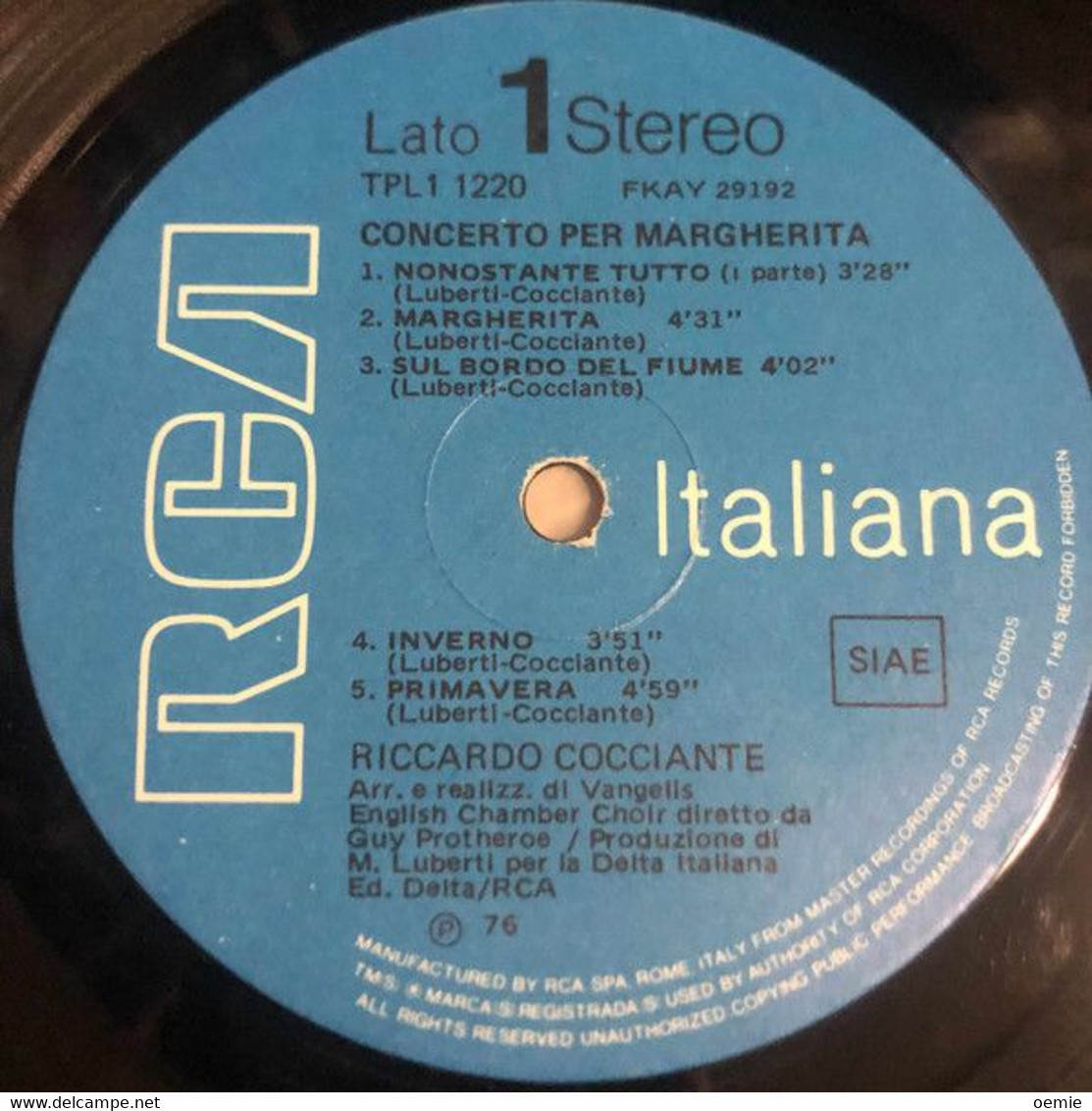 RICCARDO    COCCIANTE  °  MARGHERITA - Other - Italian Music