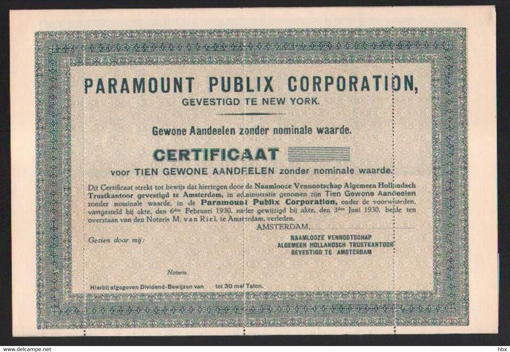 Paramount Publix Corporation - Specimen - Hollywood History - Cinéma & Theatre