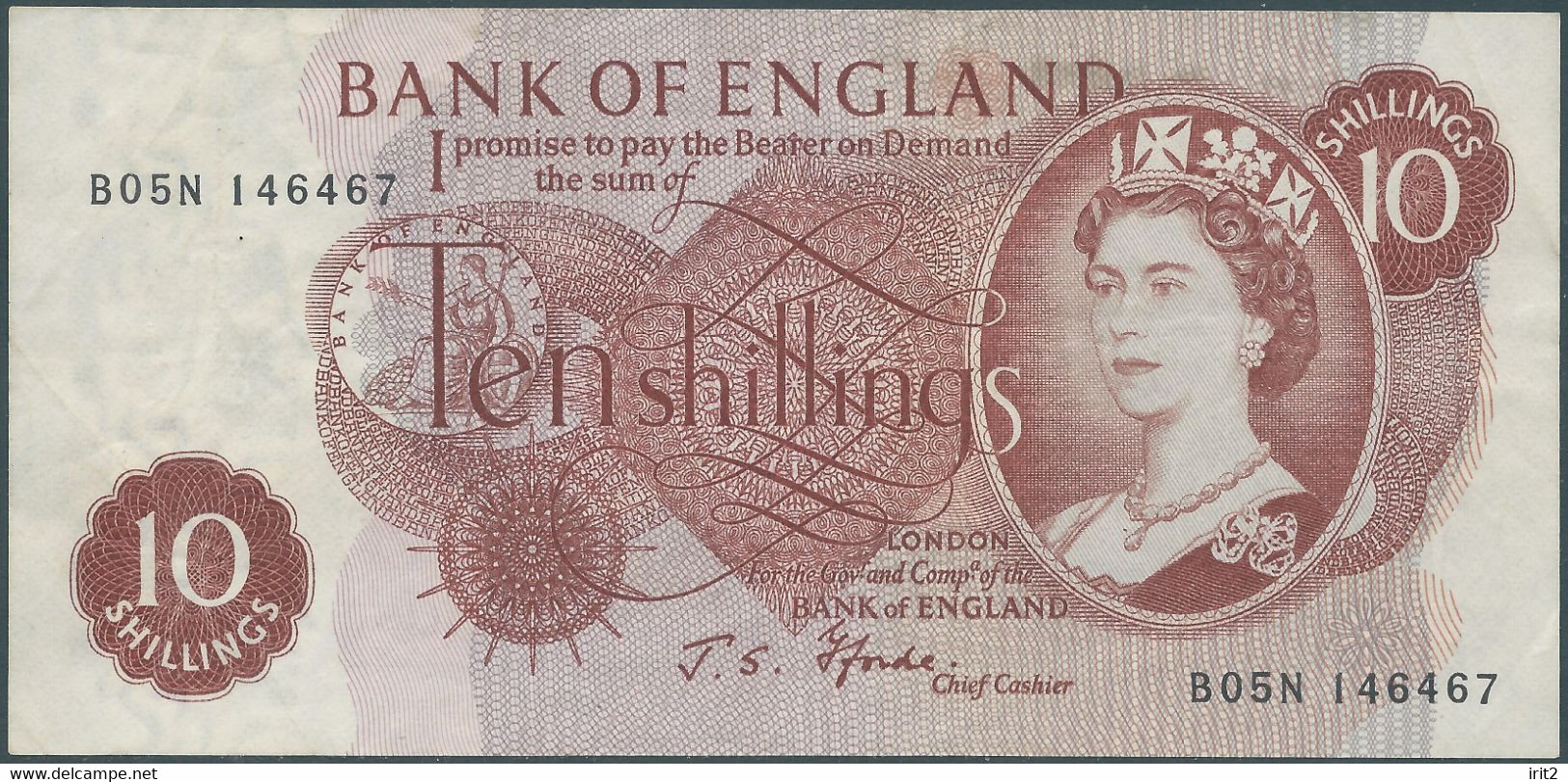 BANKNOTE 1960 -70 United Kingdom - Great Britain-ENGLAND,Elizabeth II ,10 Shillings - 10 Schilling