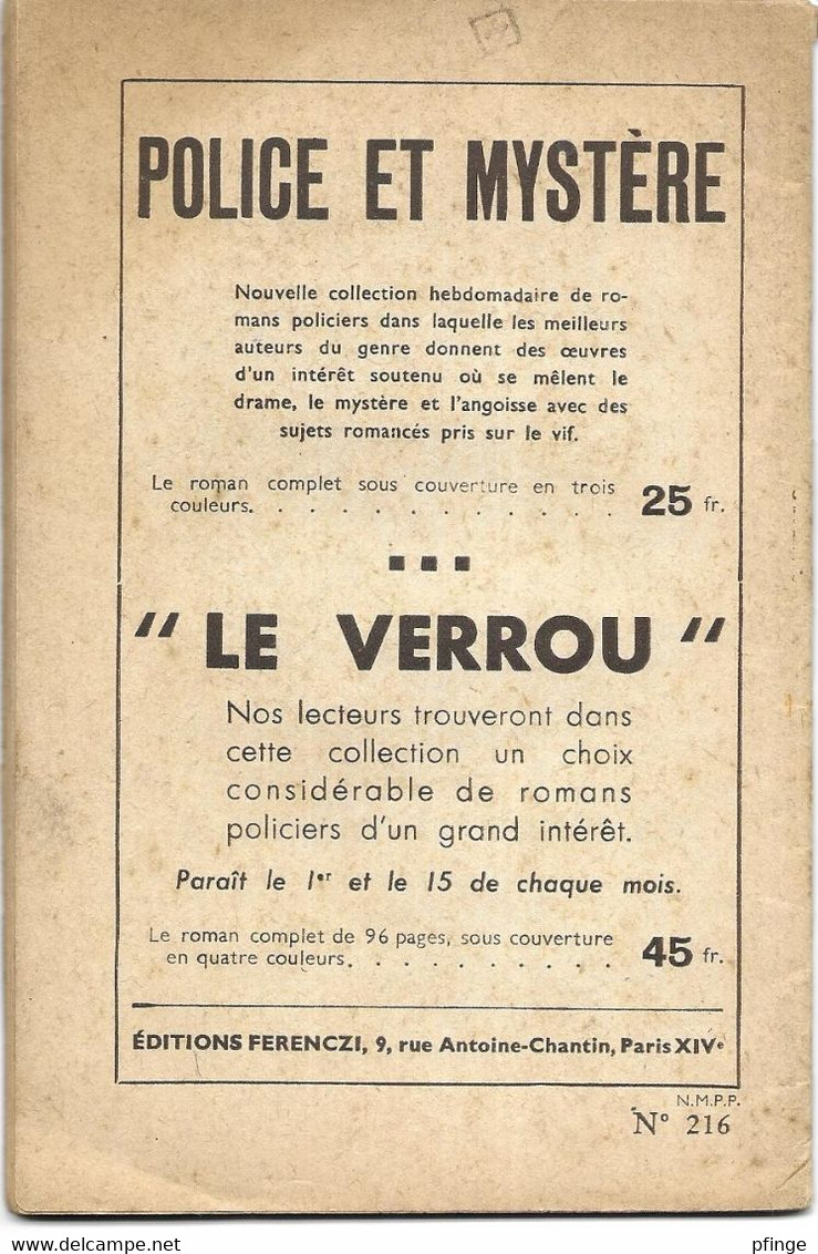 Le Masque Noir  Par Leo Gestelys - Mon Roman Policier N°216 - Illustration ; Sogny - Ferenczi