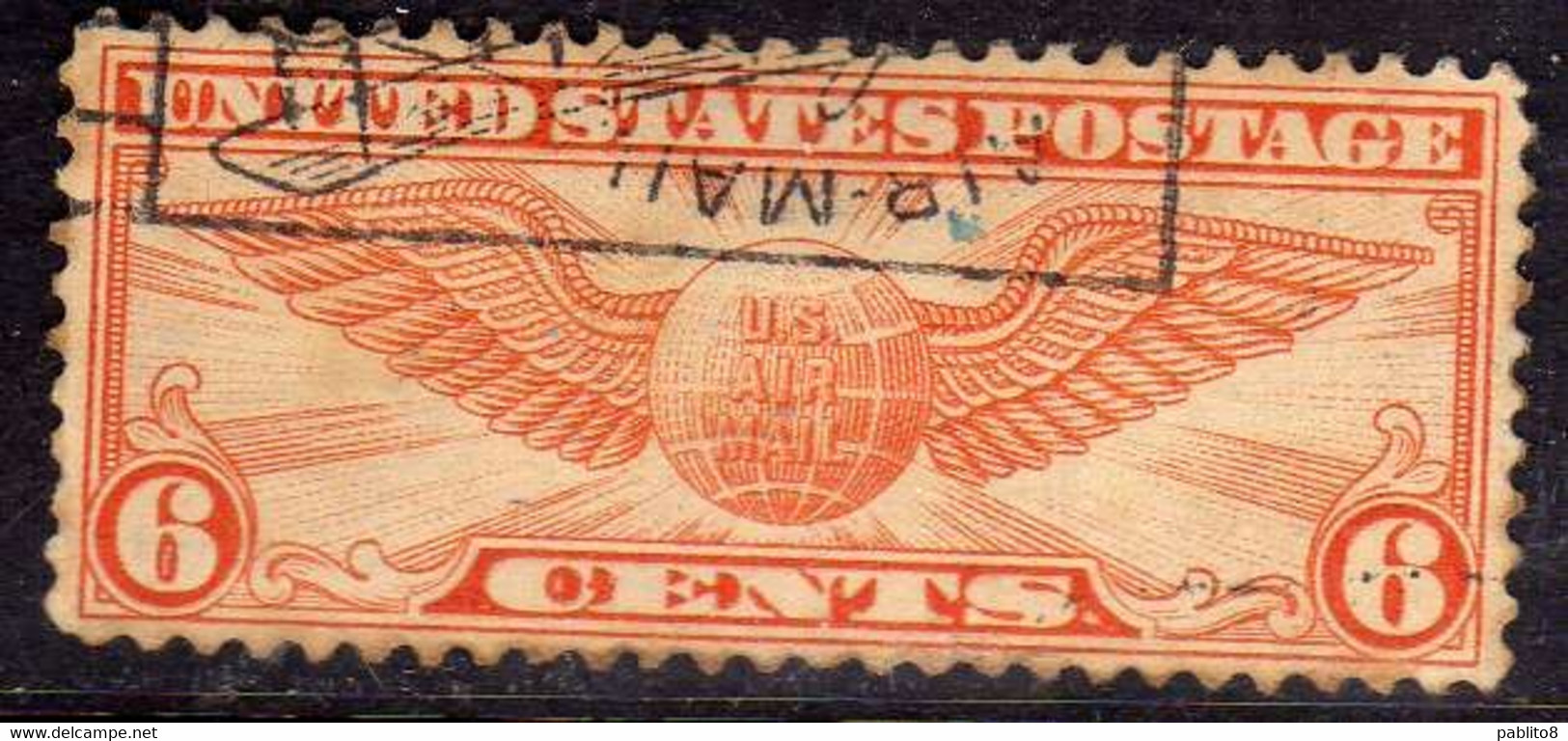 USA STATI UNITI 1934 AIR MAIL WINGED GLOBE GLOBO ALATO POSTA AEREA CENT 6c USED USATO OBLITERE' - 1a. 1918-1940 Used