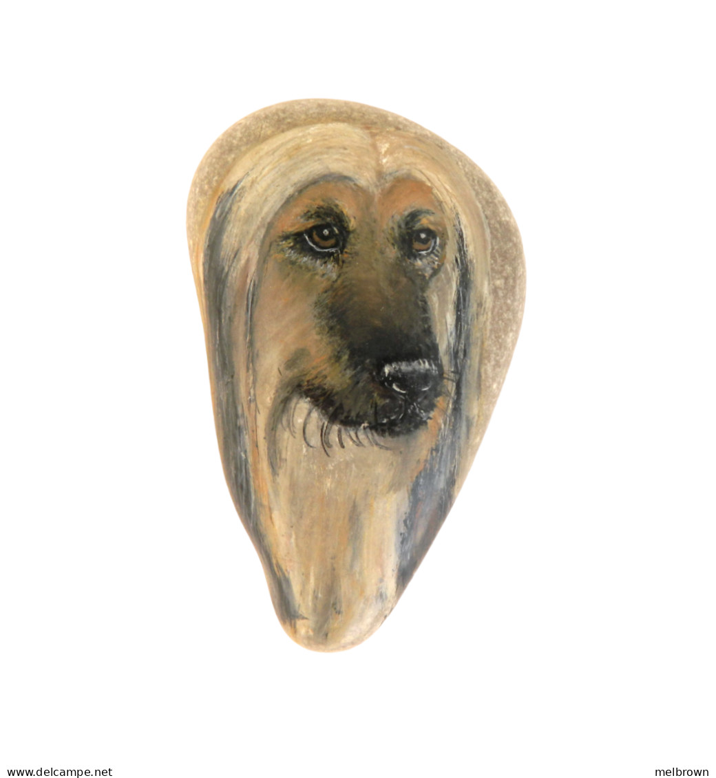 Afghan Hound Hand Painted On A Smooth Beach Stone Paperweight Decoration - Pisapapeles