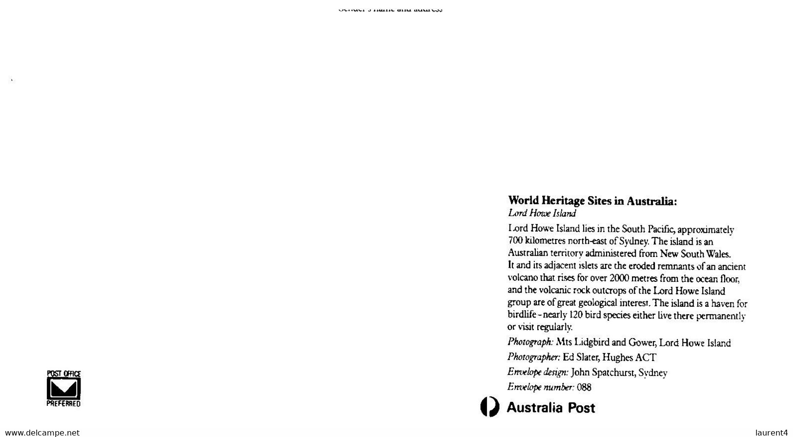 (Q 12) Australia - 1985 - Lord Howe Island (Pre-paid Cover) - Autres & Non Classés
