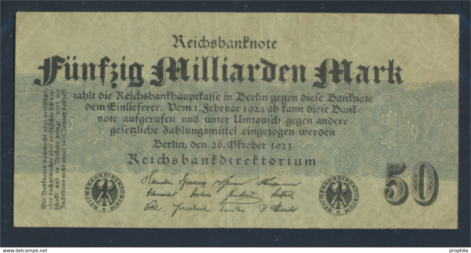 Deutsches Reich Rosenbg: 122a, Grün, Ohne Firmenzeichen, Ohne Kontrollnummer Gebraucht (III) 1923 50 Milliard (8981289 - 50 Milliarden Mark