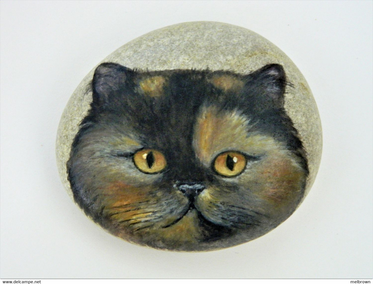 Original Painting Of A Calico Cat Hand Painted On A Smooth Beach Stone Paperweight - Briefbeschwerer