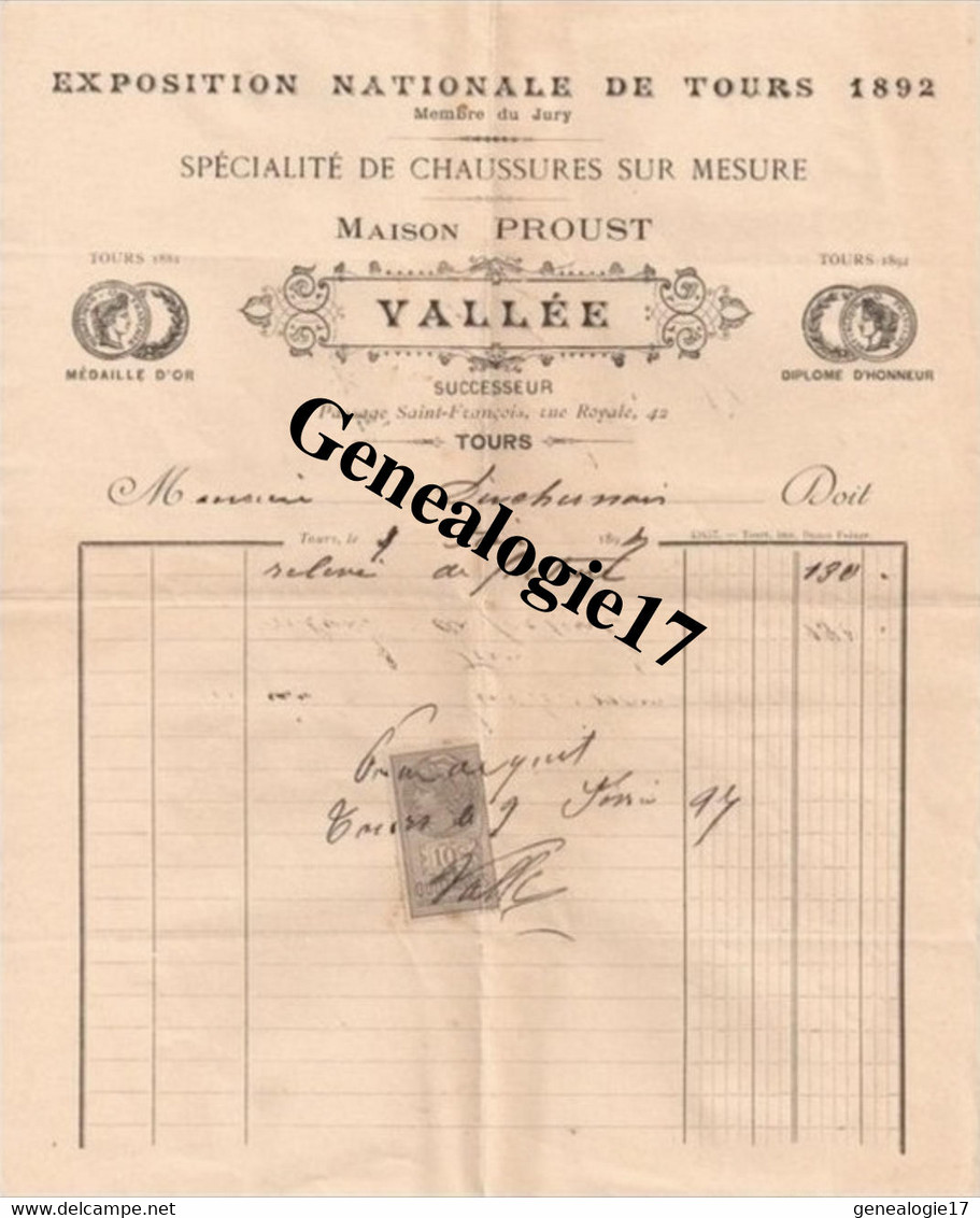 37 0431 TOURS Chaussure Sur Mesure VALLEE Succ Maison PROUST Passage St Francois 42 Rue Royale 1898 - Shoes