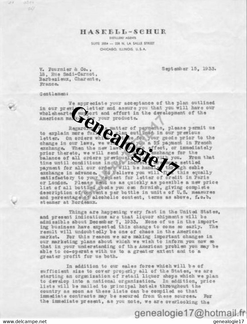 96 1025 ETATS UNIS United States Of America 1933 Distiller's HASKELL SCHUR La Salle  - ABOLITION DRY DIET PROHIBITION - Verenigde Staten