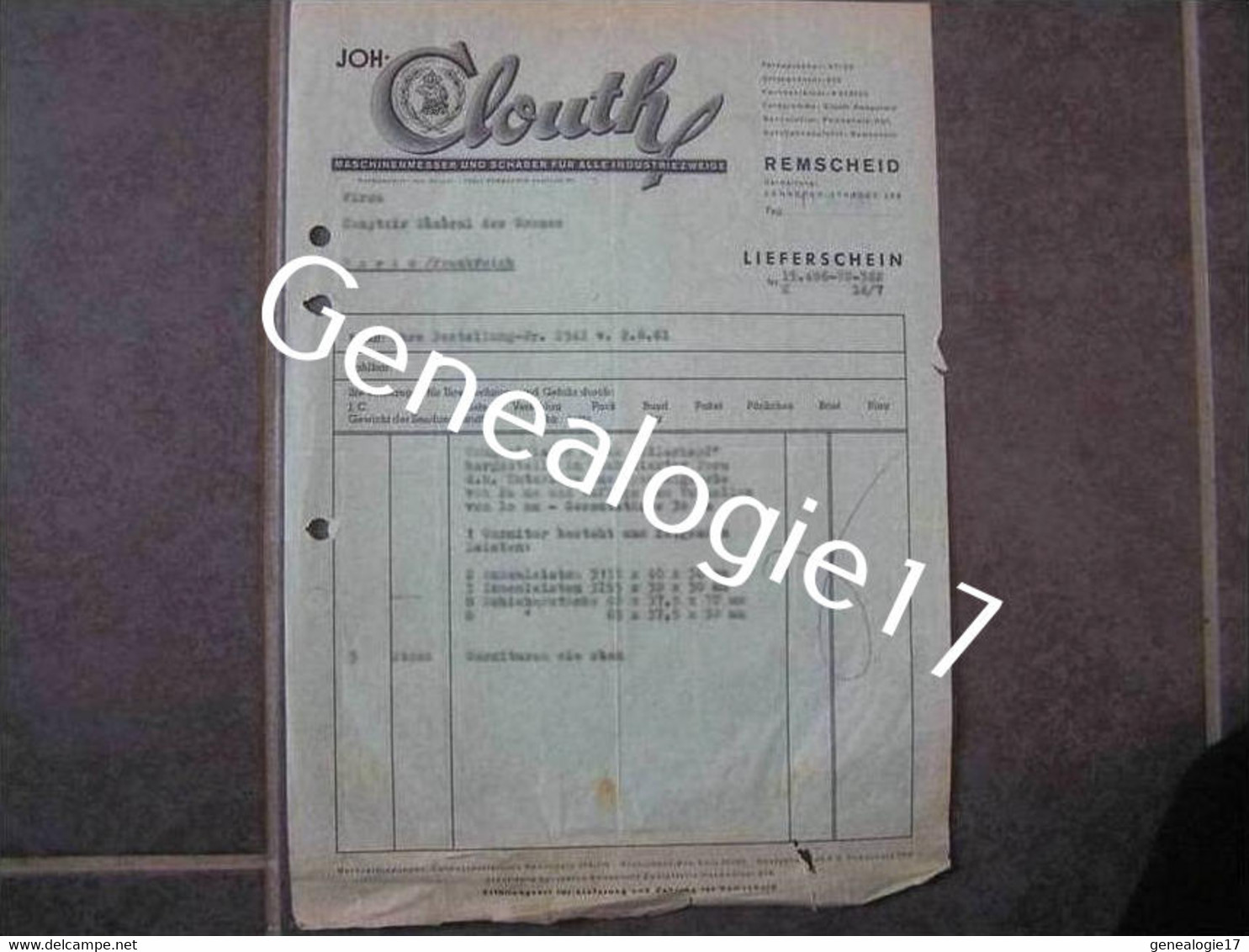 F ALLEMAGNE LENEPER STRASSE 258 REMSCHEID Ets JOH CLOUTH 1961 - Other & Unclassified