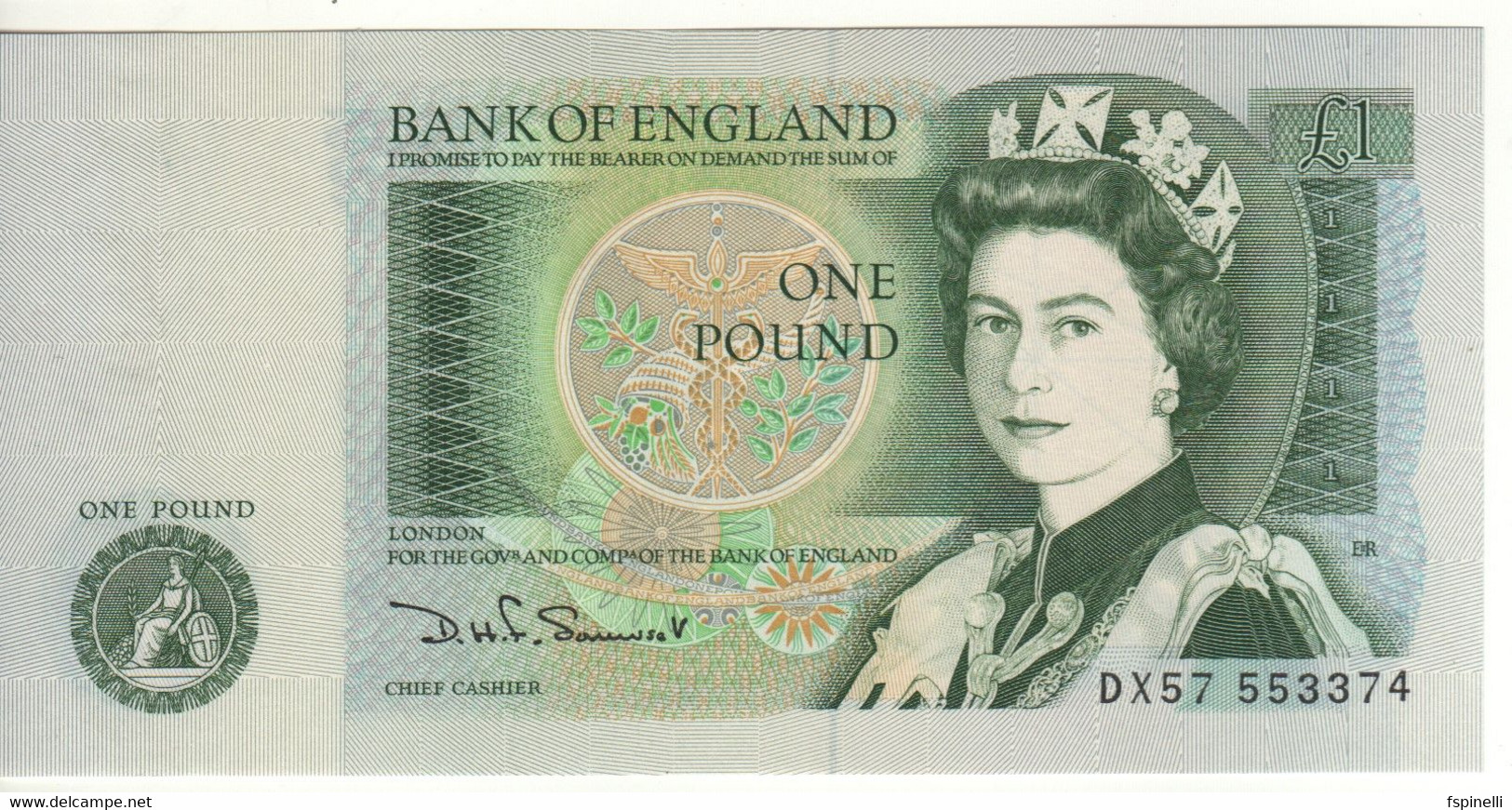 ENGLAND.   1  Pound    P377b     ( Queen Elizabeth II  -  SIr Isaac Newton  Sign. D.H.F. Somerset  1984  )  UNC - 1 Pound