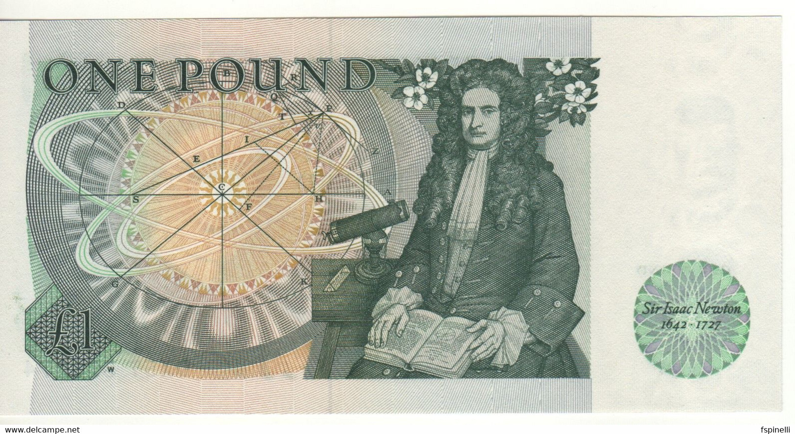 ENGLAND.   1  Pound    P377b     ( Queen Elizabeth II  -  SIr Isaac Newton  Sign. D.H.F. Somerset  1984  )  UNC - 1 Pond