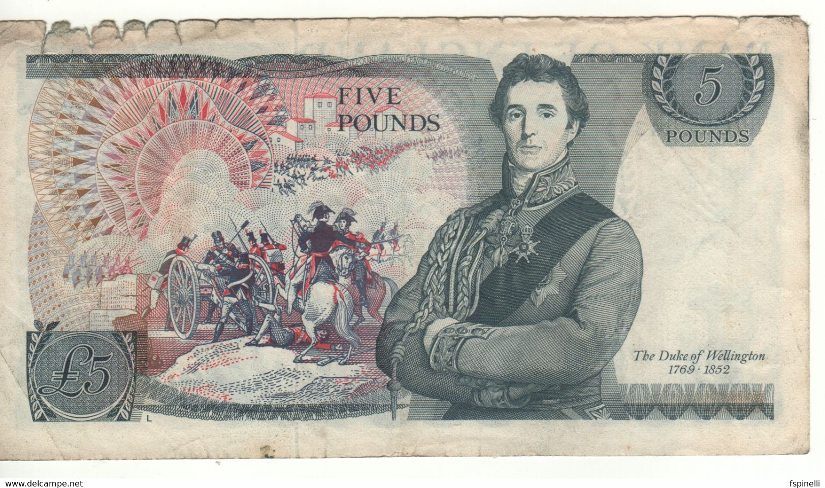 ENGLAND.   5 Pounds   P378b  (sign.  J.B. Page  1971   Queen Elizabeth II - Duke Of Wellington, Battle In Spain ) - 5 Pounds