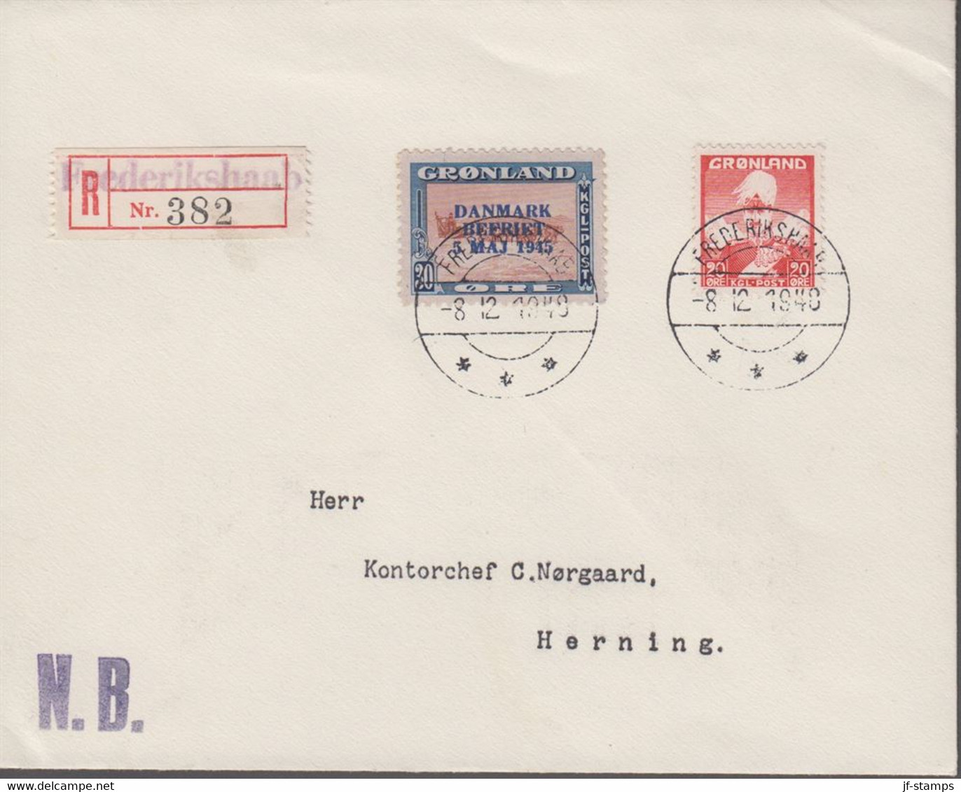 1945. DANMARK BEFRIET 5 MAJ 1945 Overprint. 30 Øre Blue/brown/red Dog Sledge. Blue Ov... (Michel 22) - JF366492 - Storia Postale