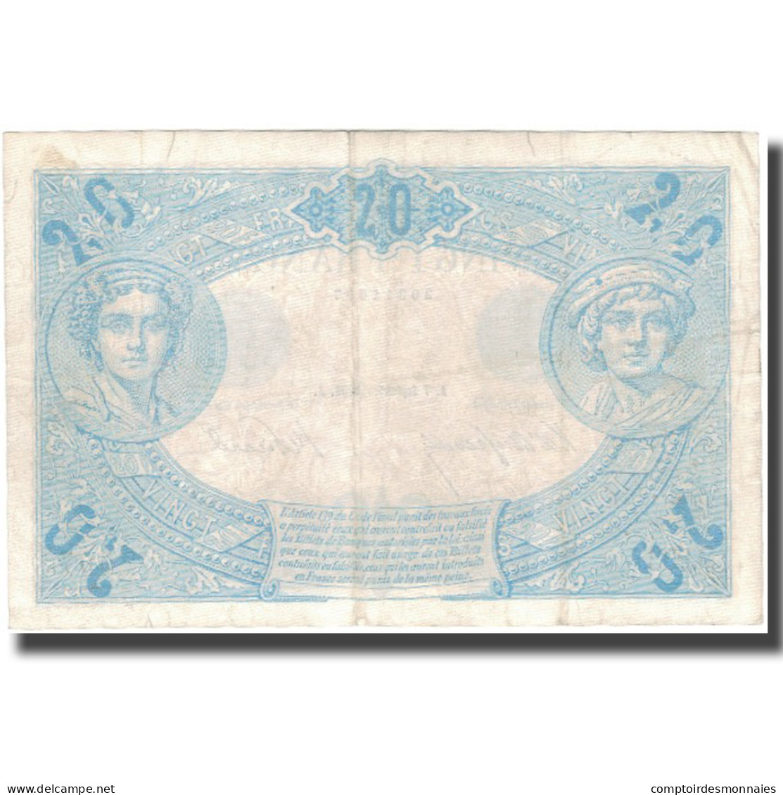 France, 20 Francs, Bleu, 1906-09-07, TB+, Fayette:10.1, KM:68a - 20 F 1905-1913 ''Bleu''