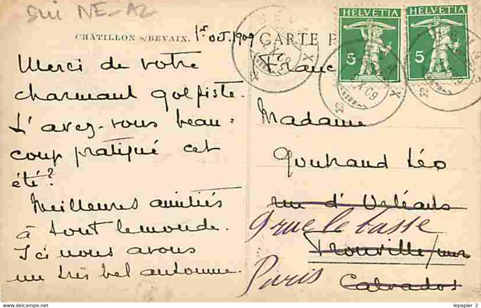 Suisse NE CHATILLON SUR BEVAIX CPA 1909 - Bevaix